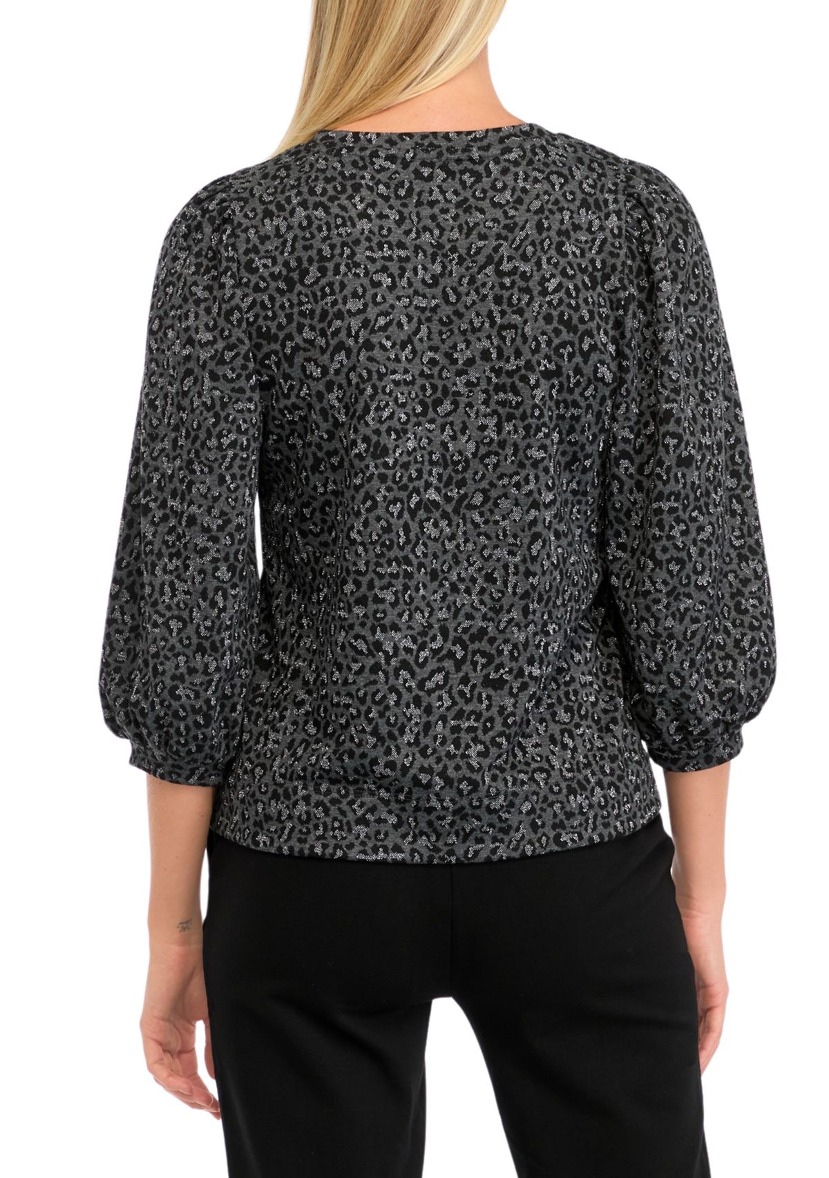 Womens Blouson Sleeve Animal Print Pullover