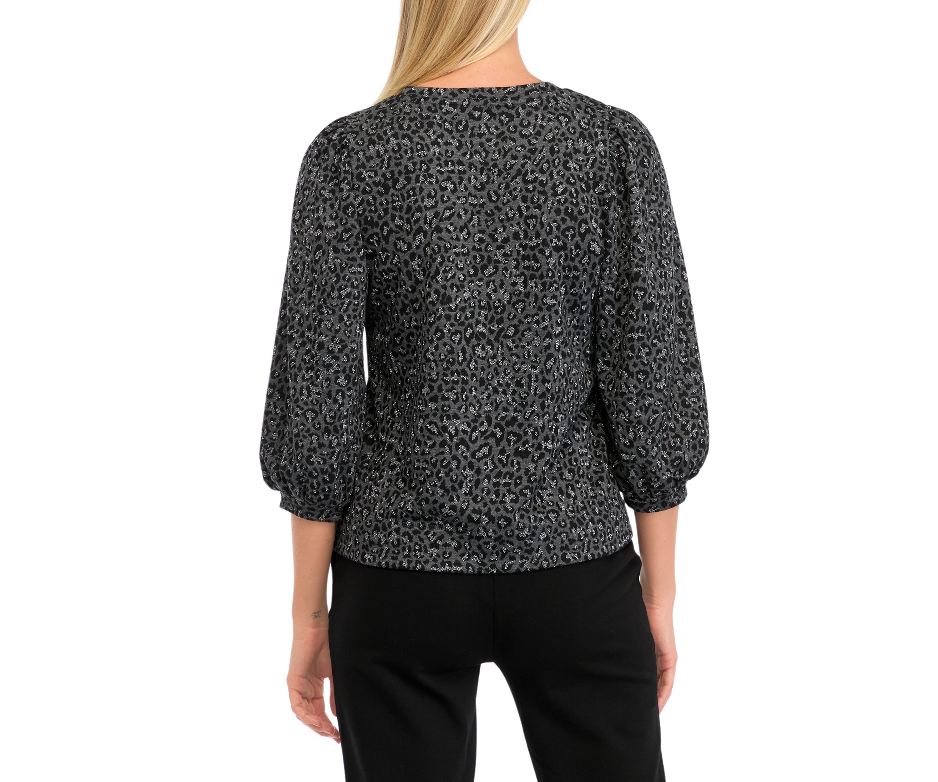 Womens Blouson Sleeve Animal Print Pullover