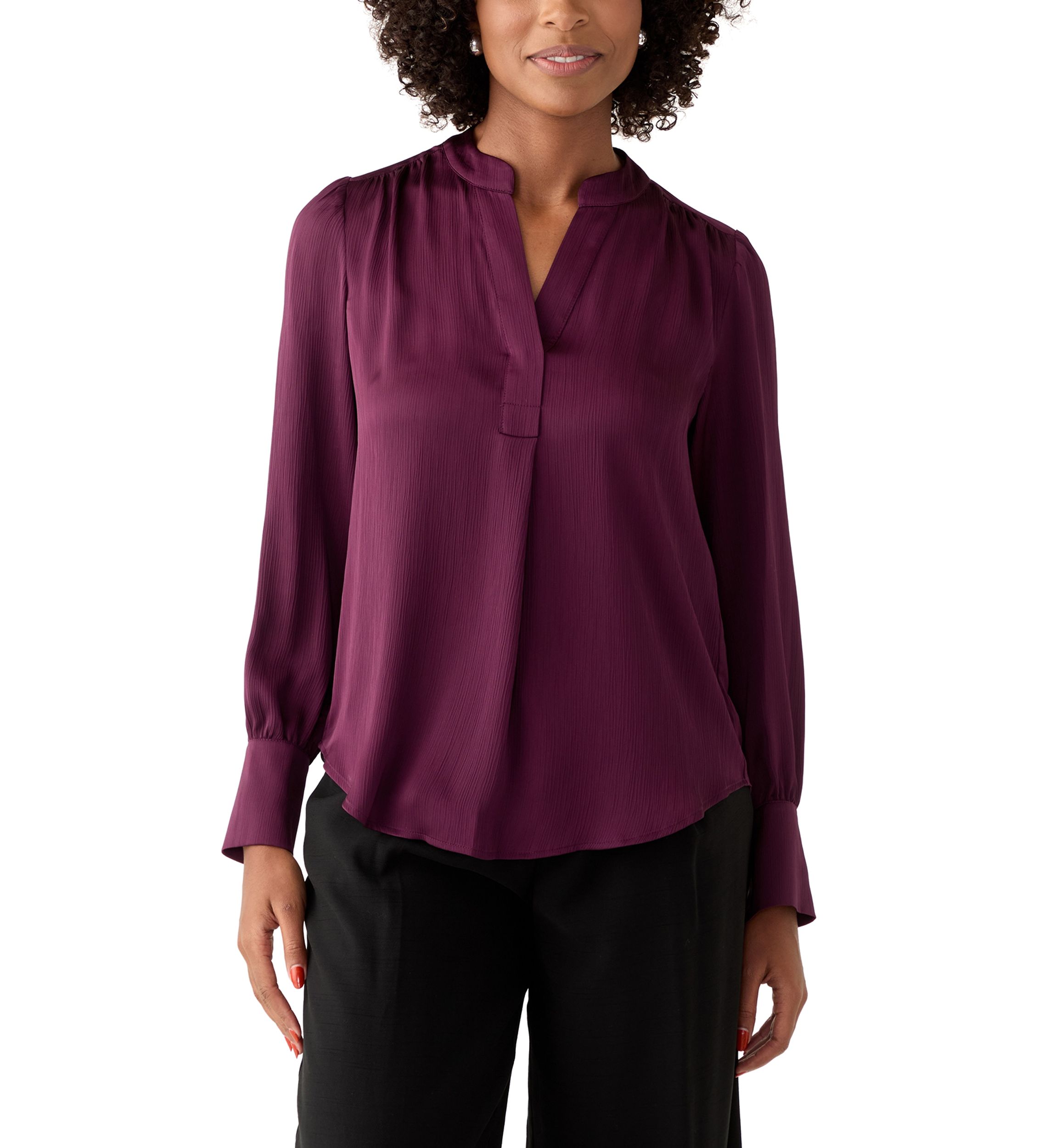 Womens Pleated Split Neck Blouse