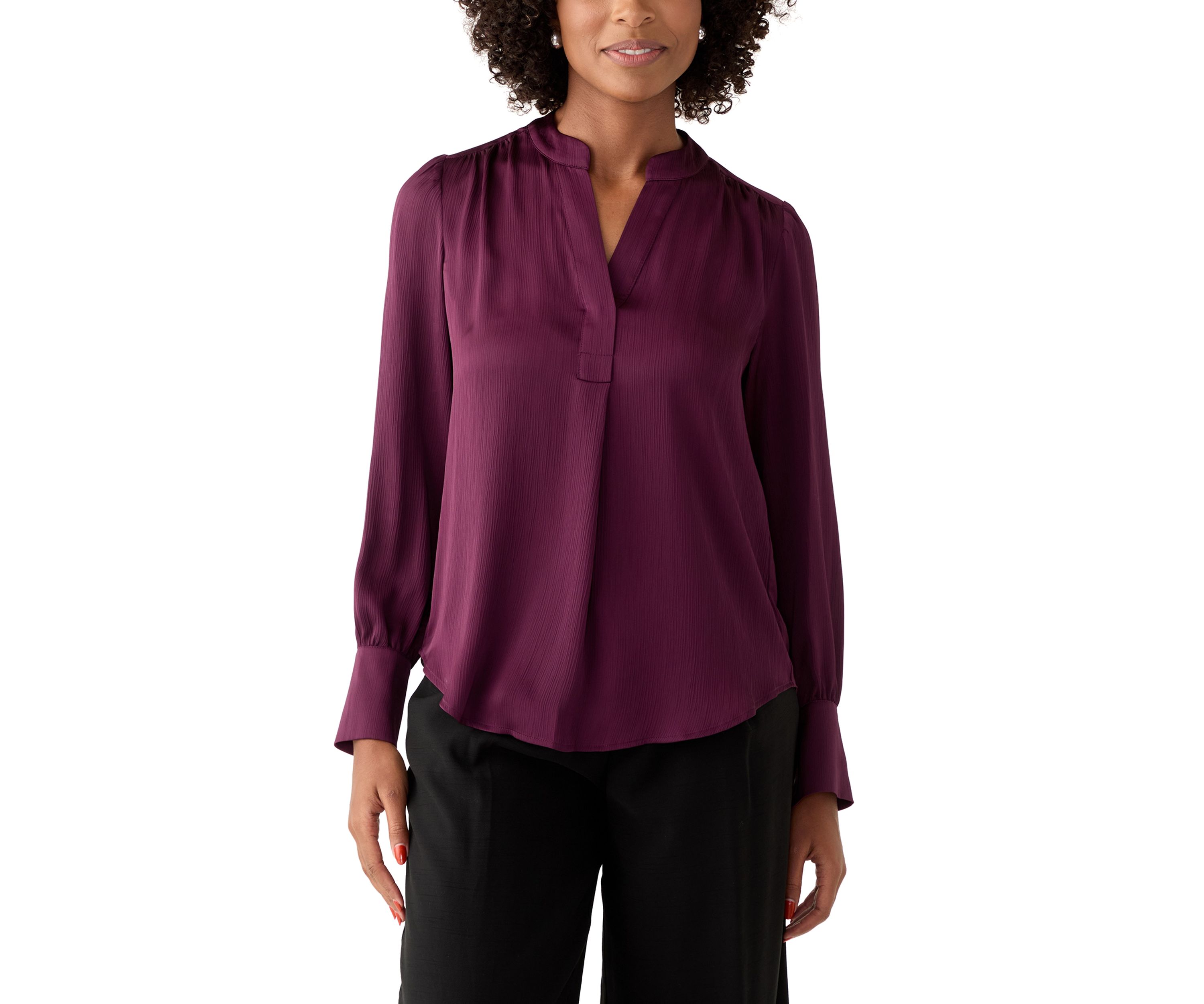 Womens Pleated Split Neck Blouse