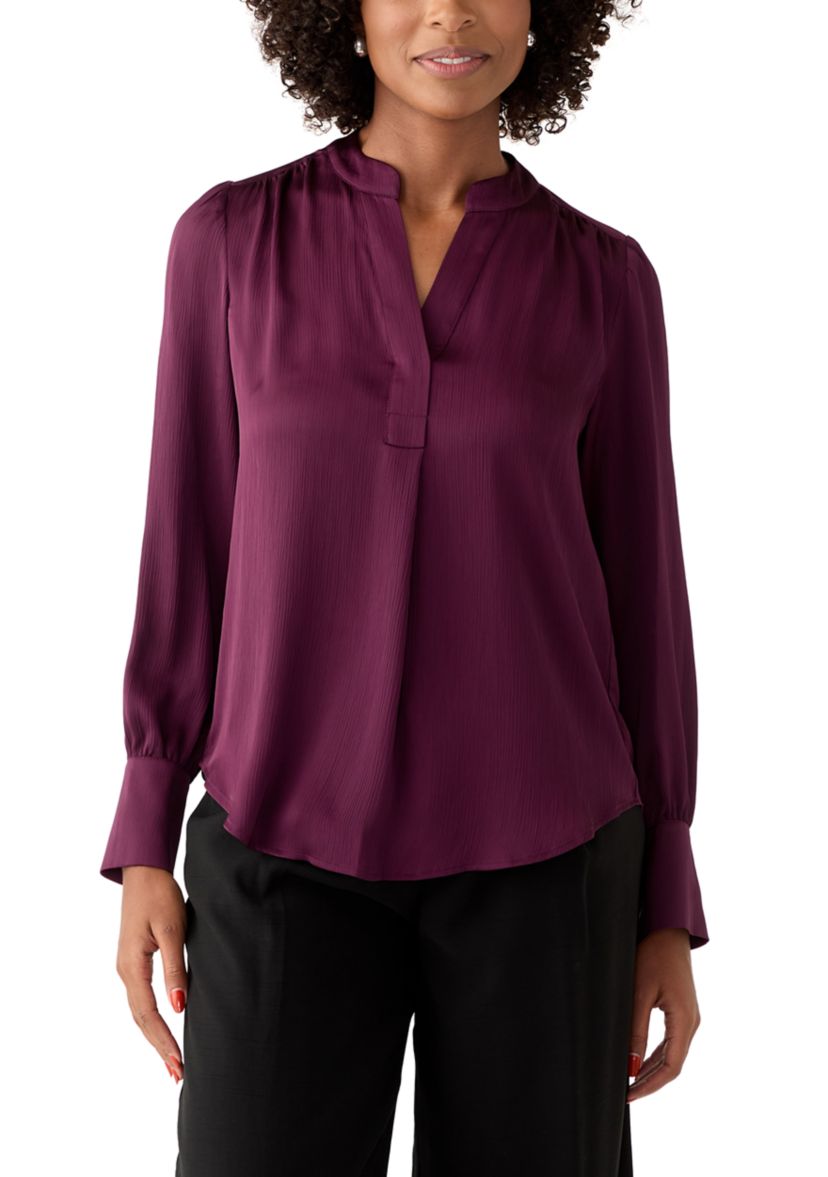 Womens Pleated Split Neck Blouse