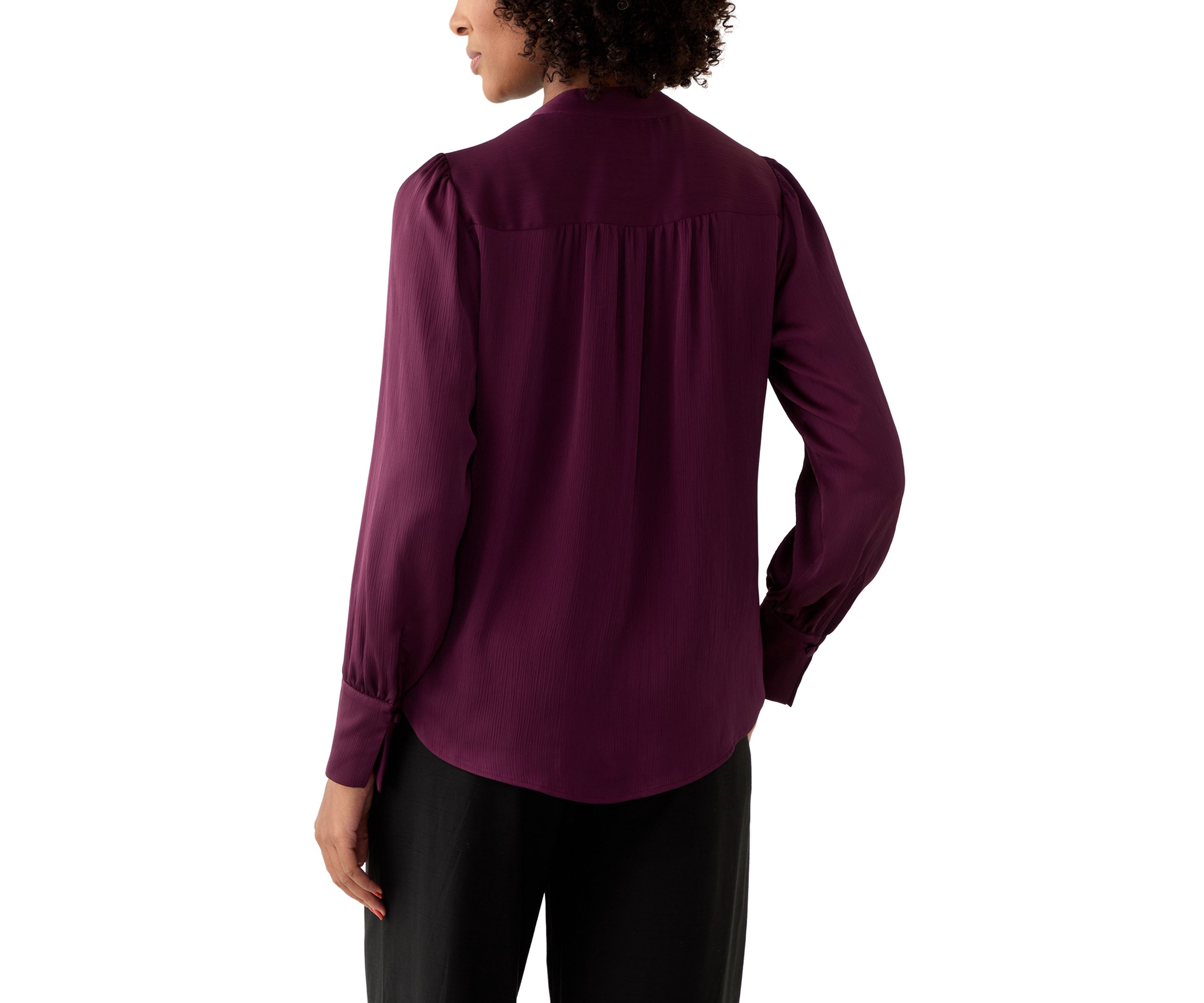 Womens Pleated Split Neck Blouse