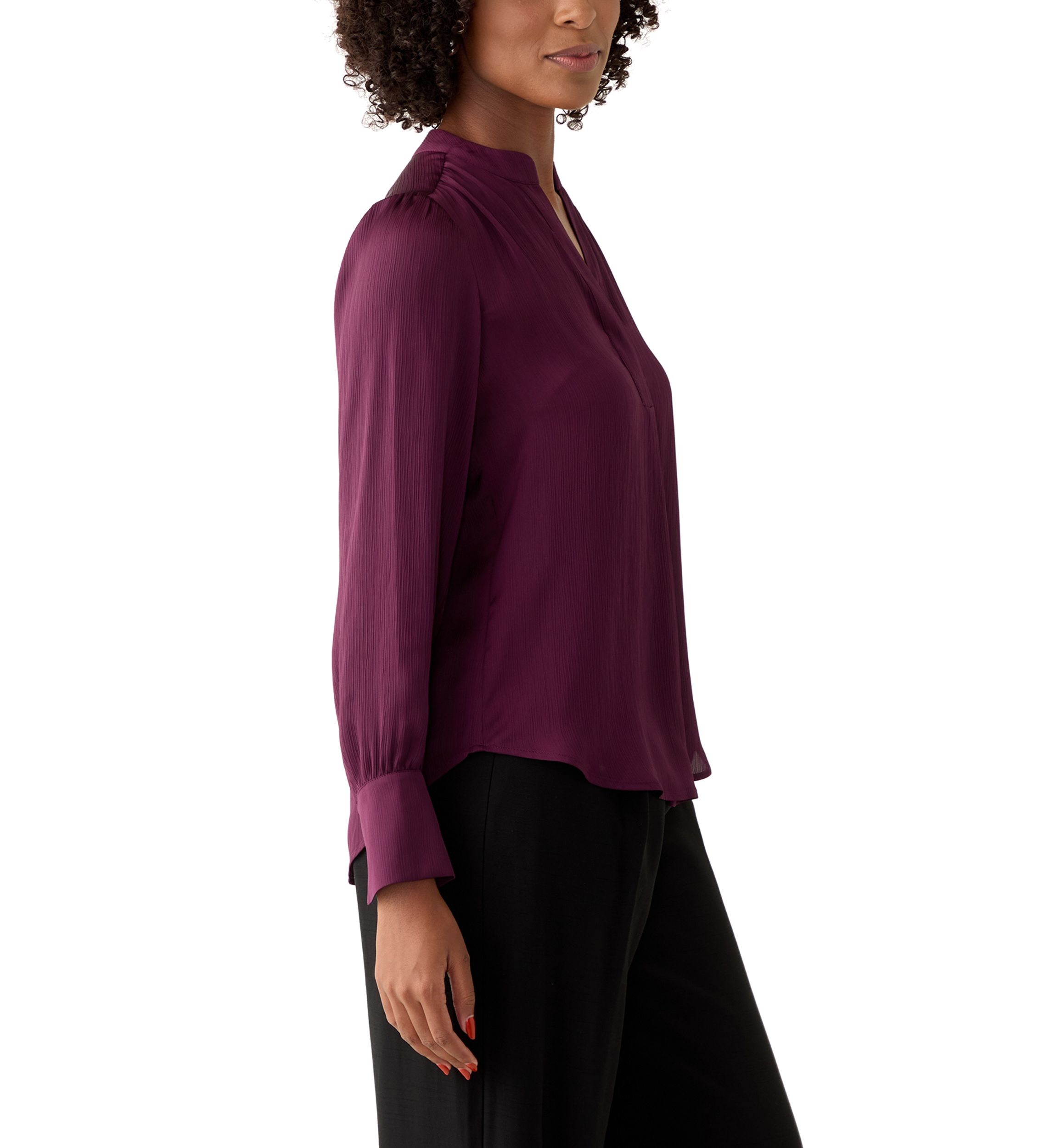 Womens Pleated Split Neck Blouse