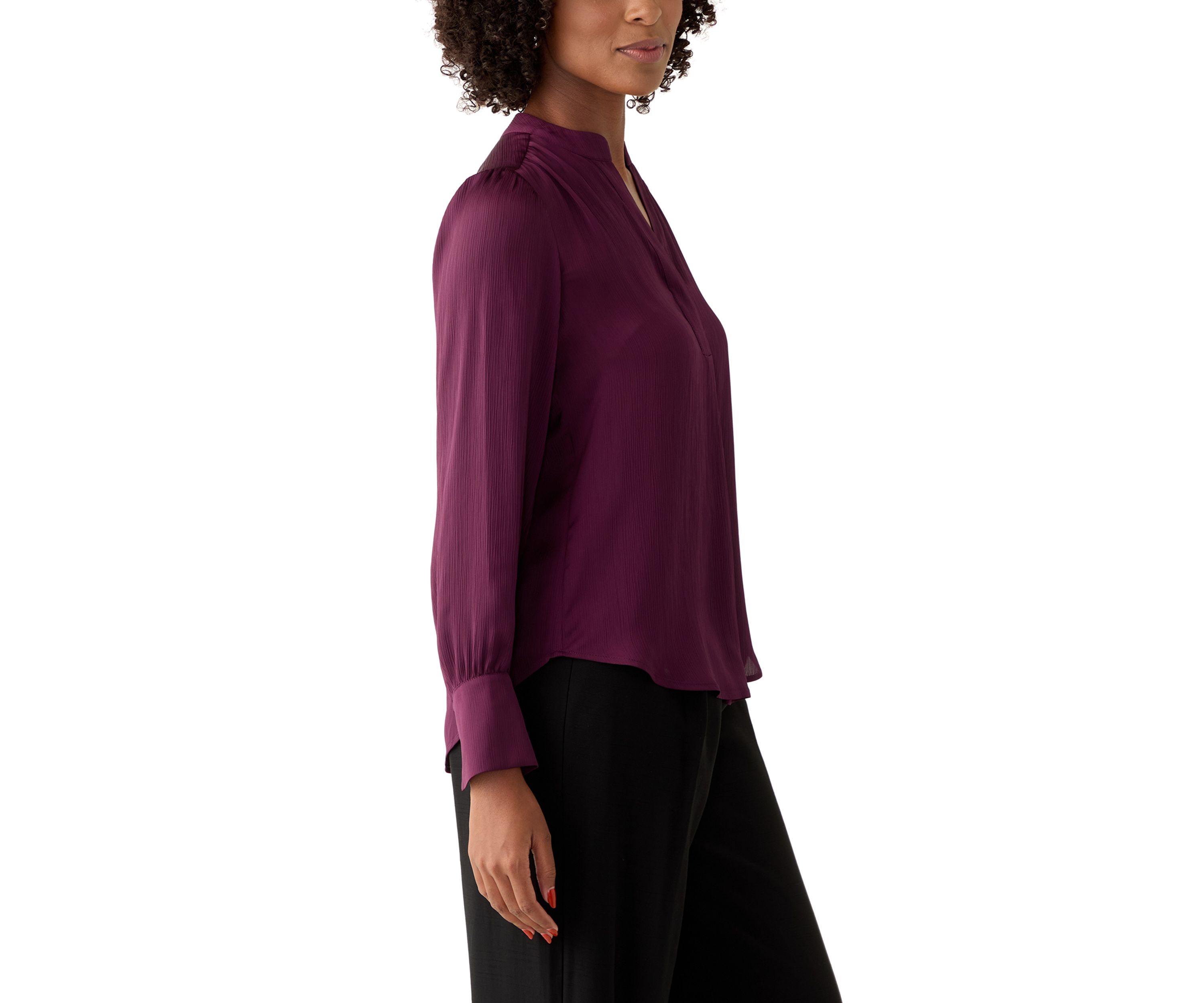 Womens Pleated Split Neck Blouse