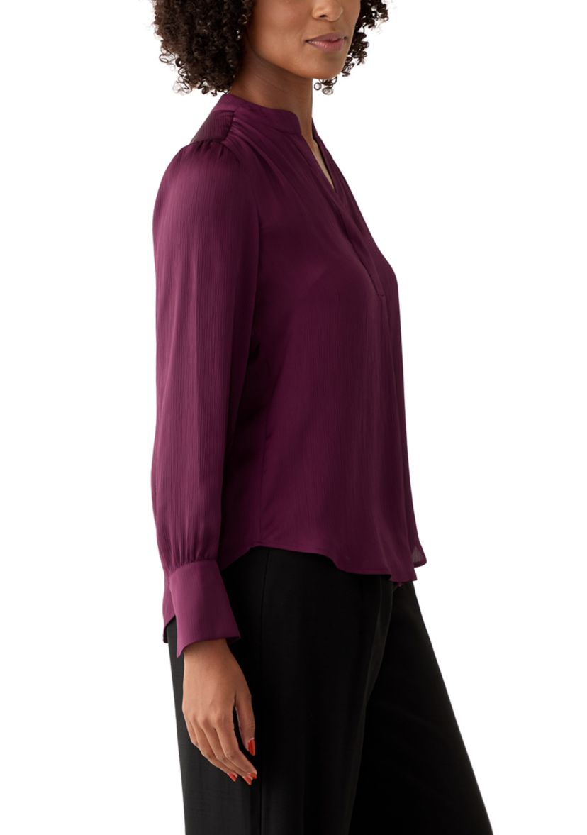 Womens Pleated Split Neck Blouse