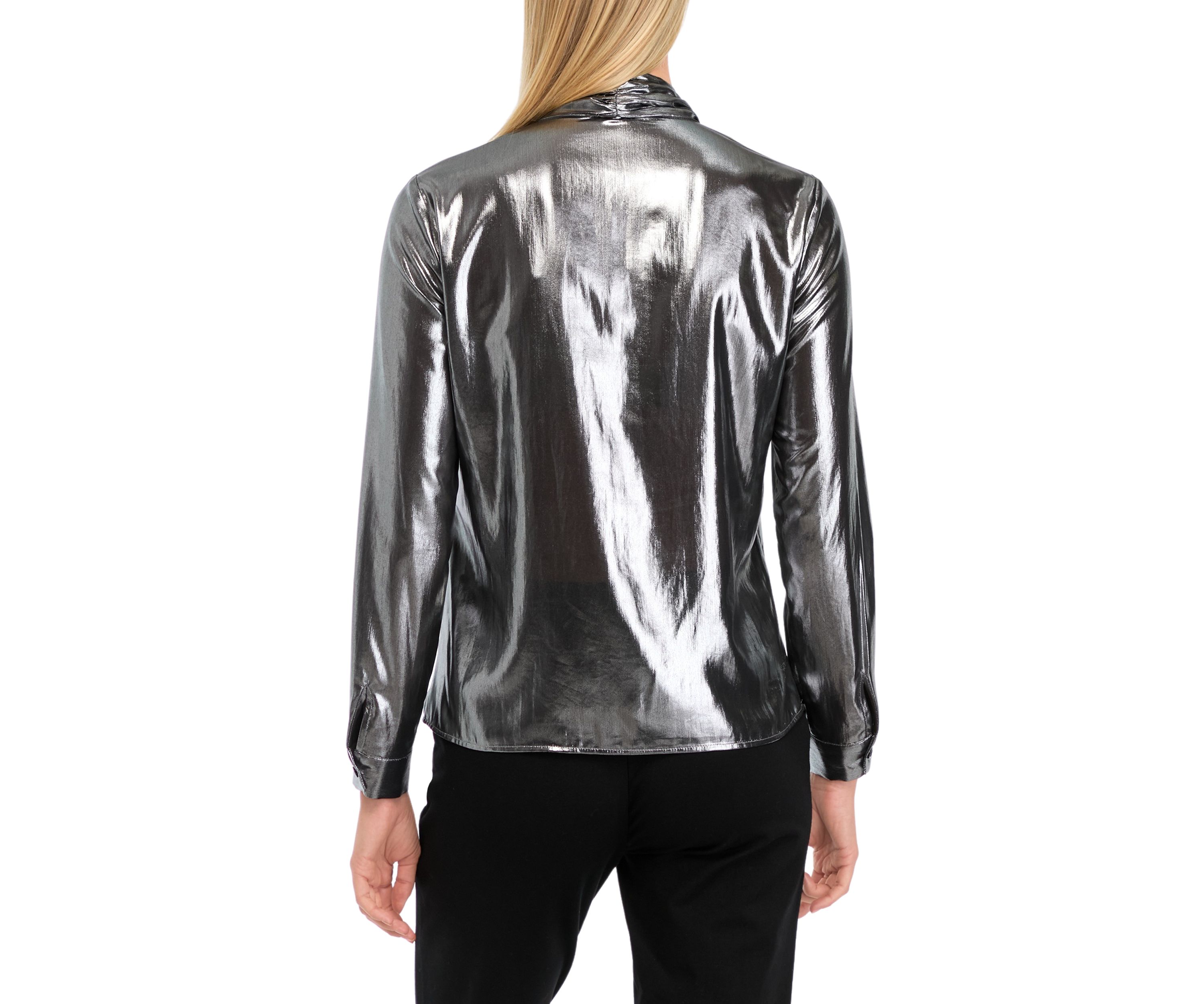 Womens Blouson Sleeve Metallic Blouse