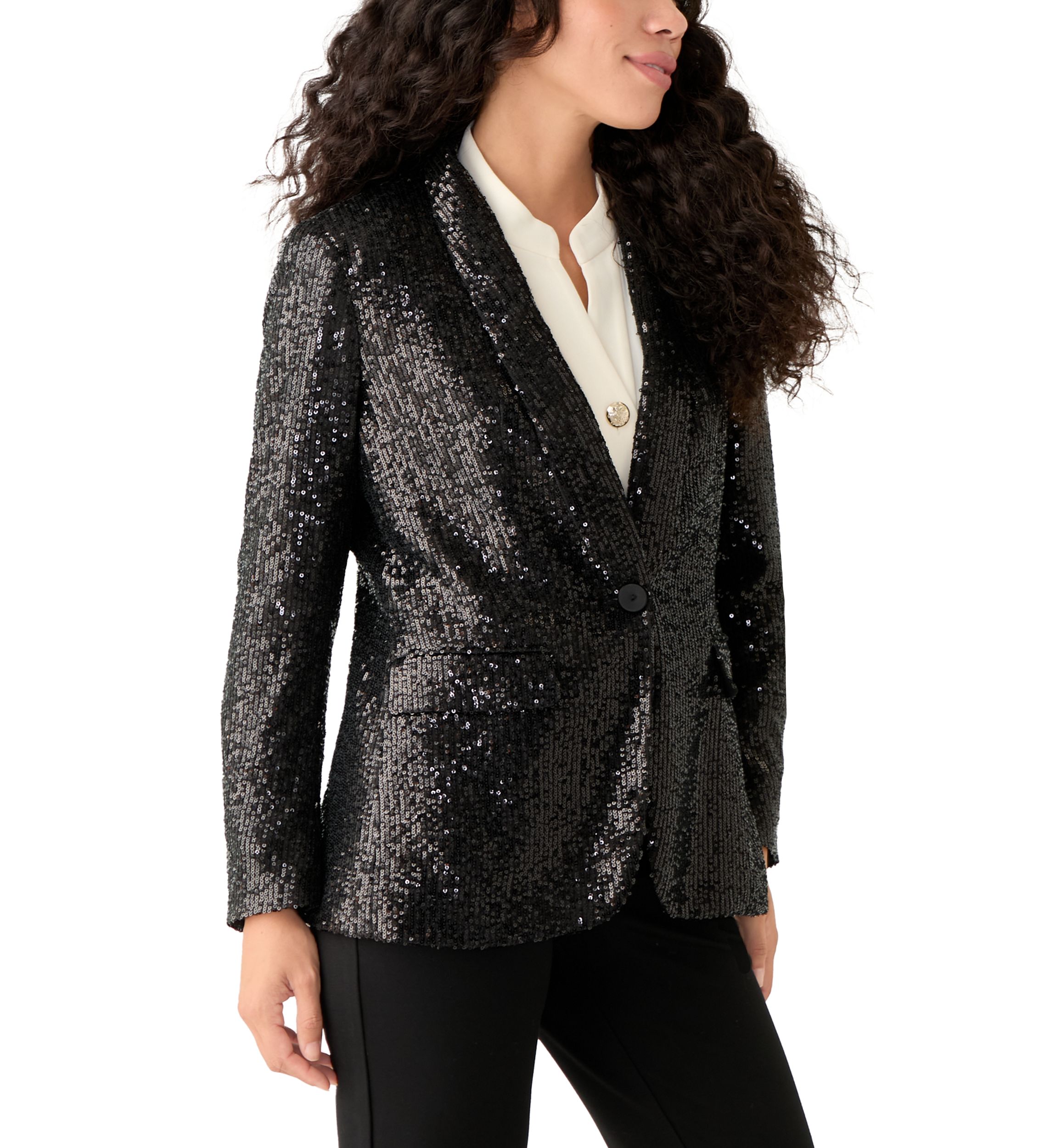 Petite Shawl Collar Sequin Blazer