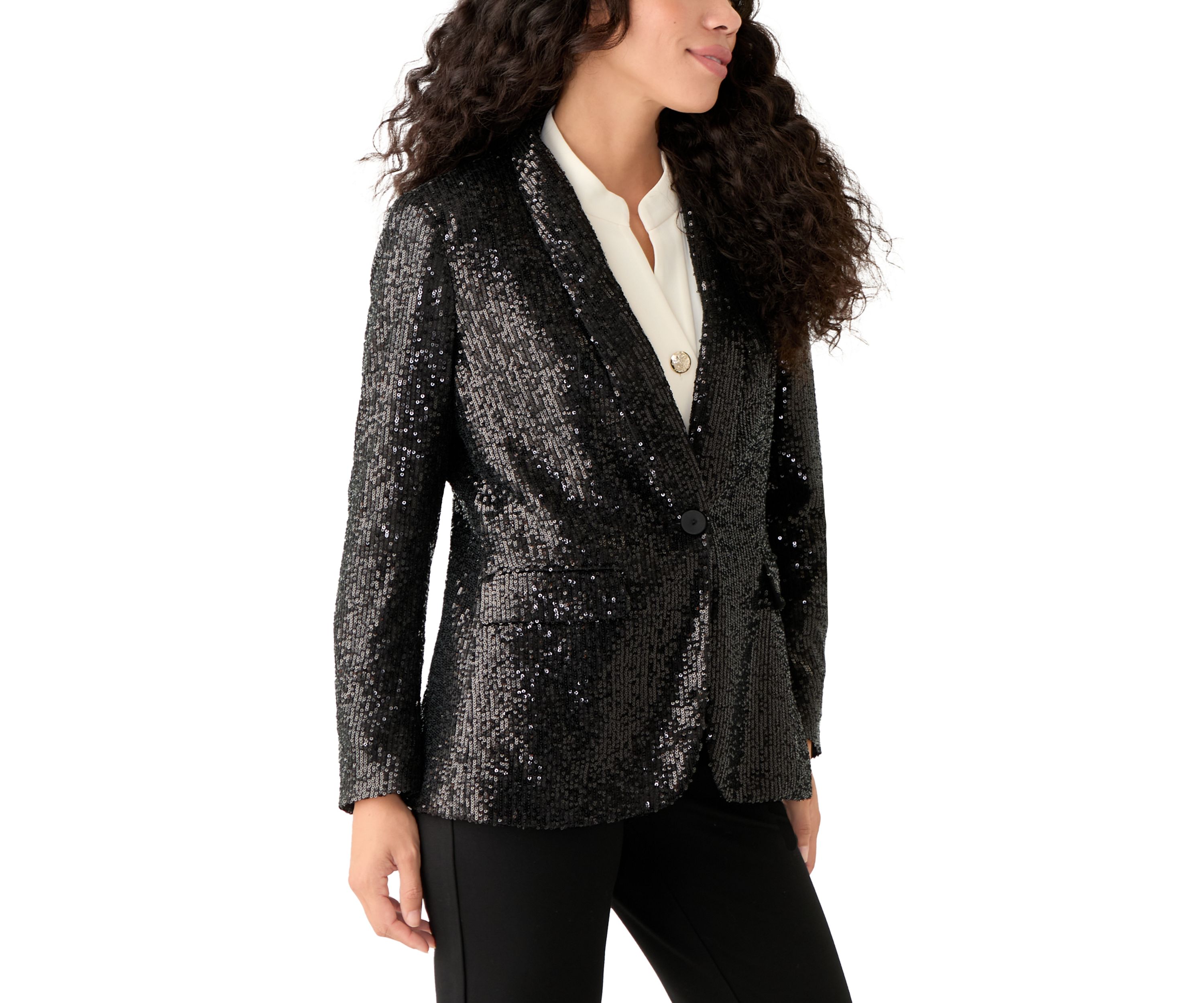 Petite Shawl Collar Sequin Blazer