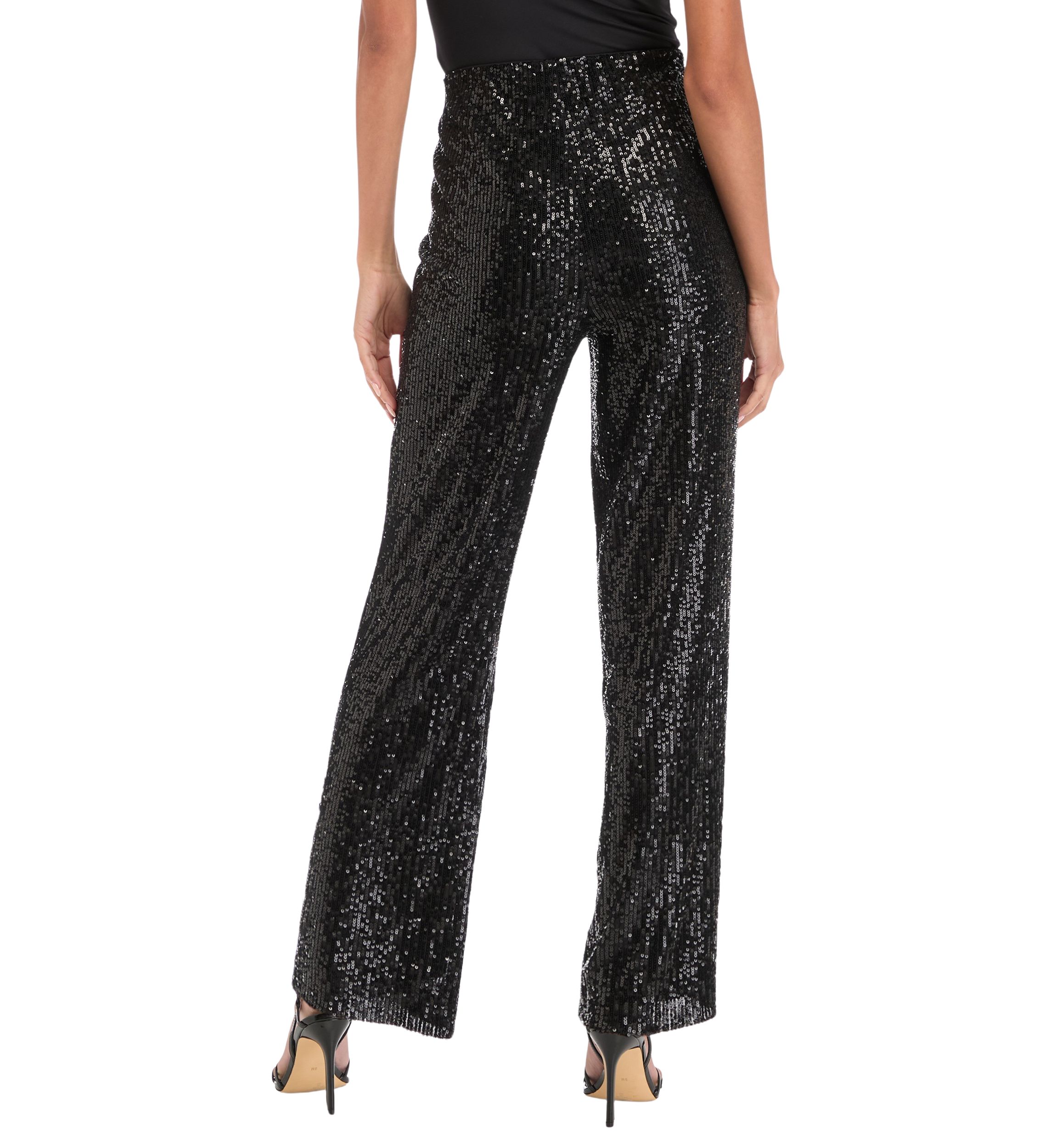 Petite Pull On Hollywood Waist Wide Leg Sequin Mesh Pants