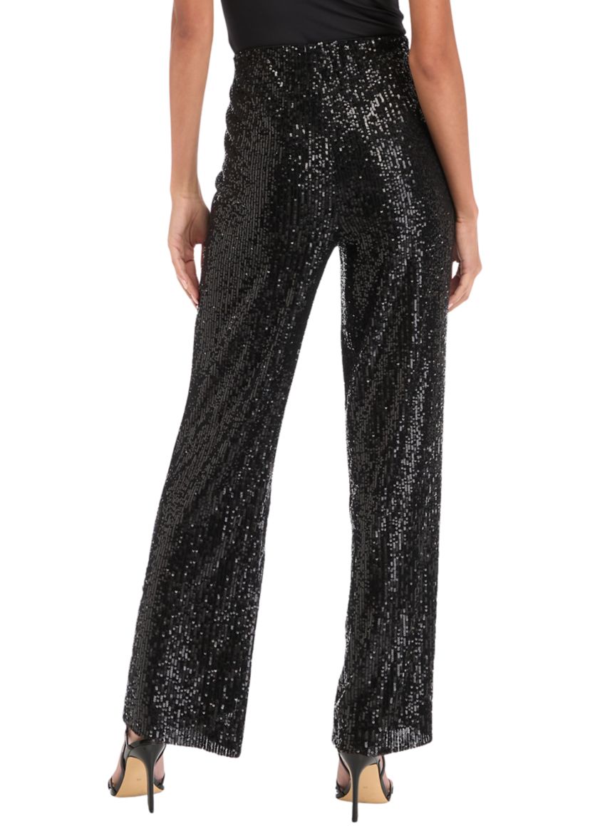 Petite Pull On Hollywood Waist Wide Leg Sequin Mesh Pants