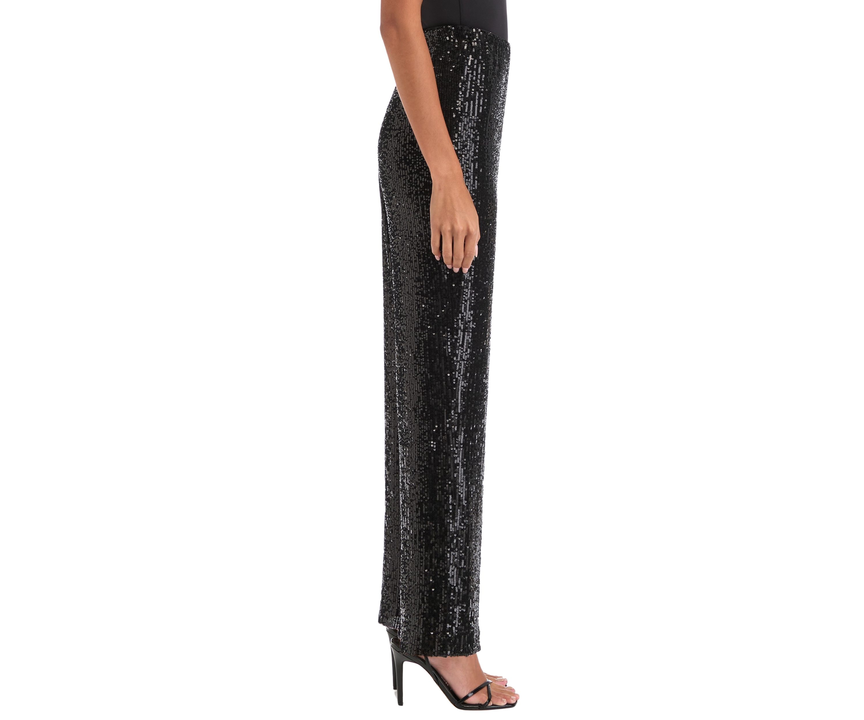 Petite Pull On Hollywood Waist Wide Leg Sequin Mesh Pants