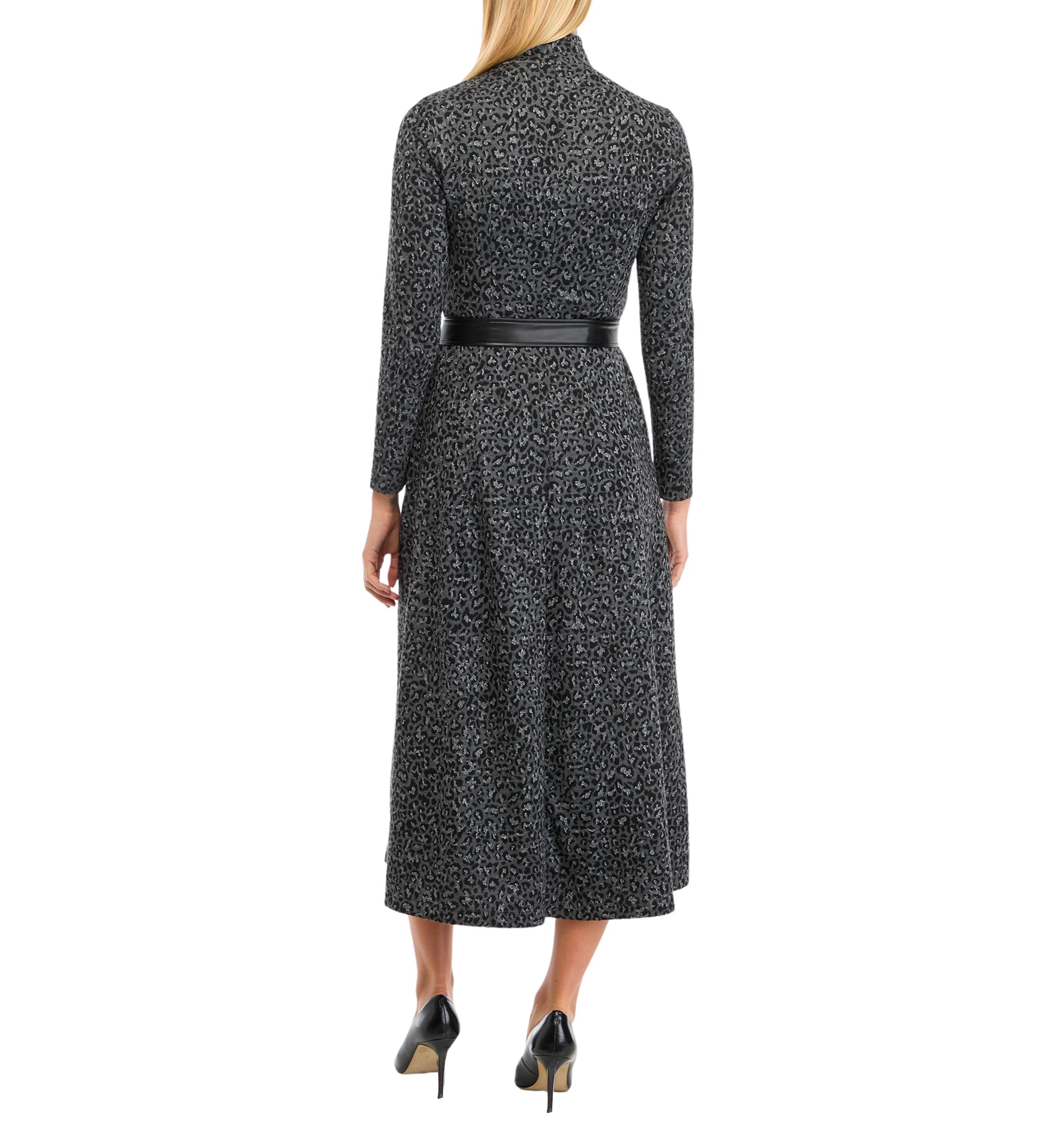 Womens Long Sleeve Mock Neck Printed Midi Dress