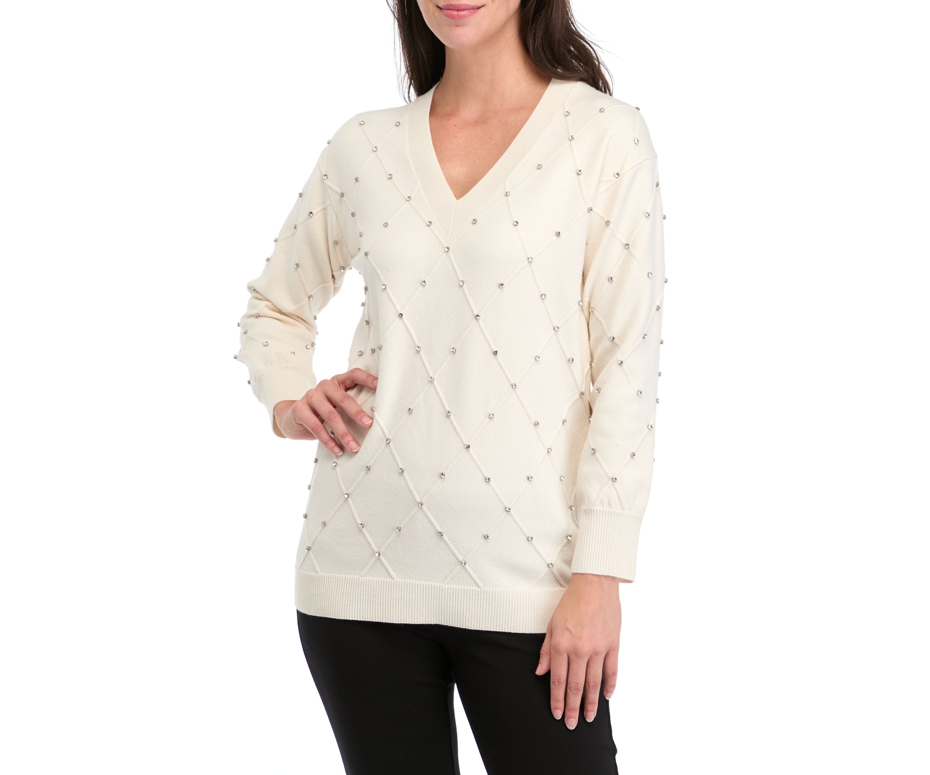 Womens Long Sleeve Diamond Rhinestone Sweater 