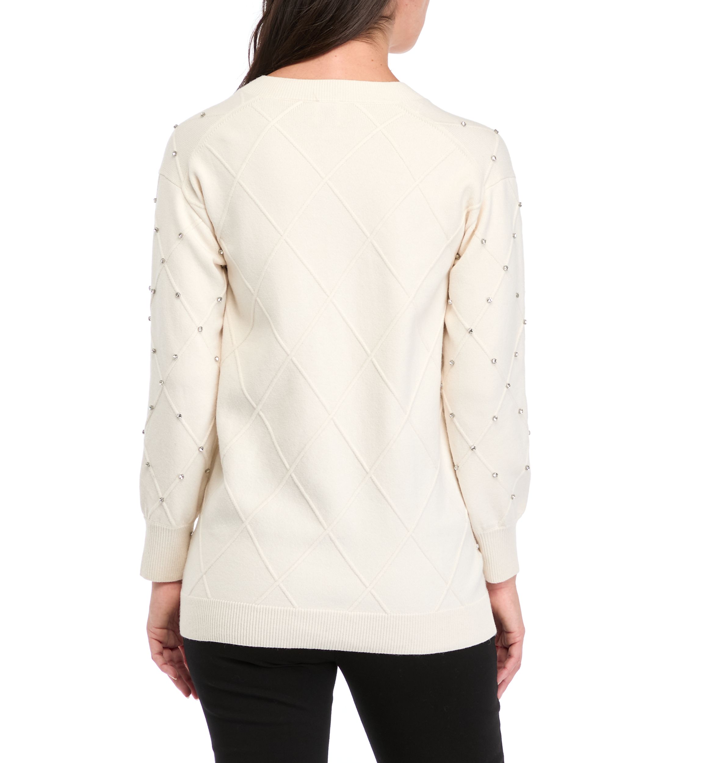 Womens Long Sleeve Diamond Rhinestone Sweater 