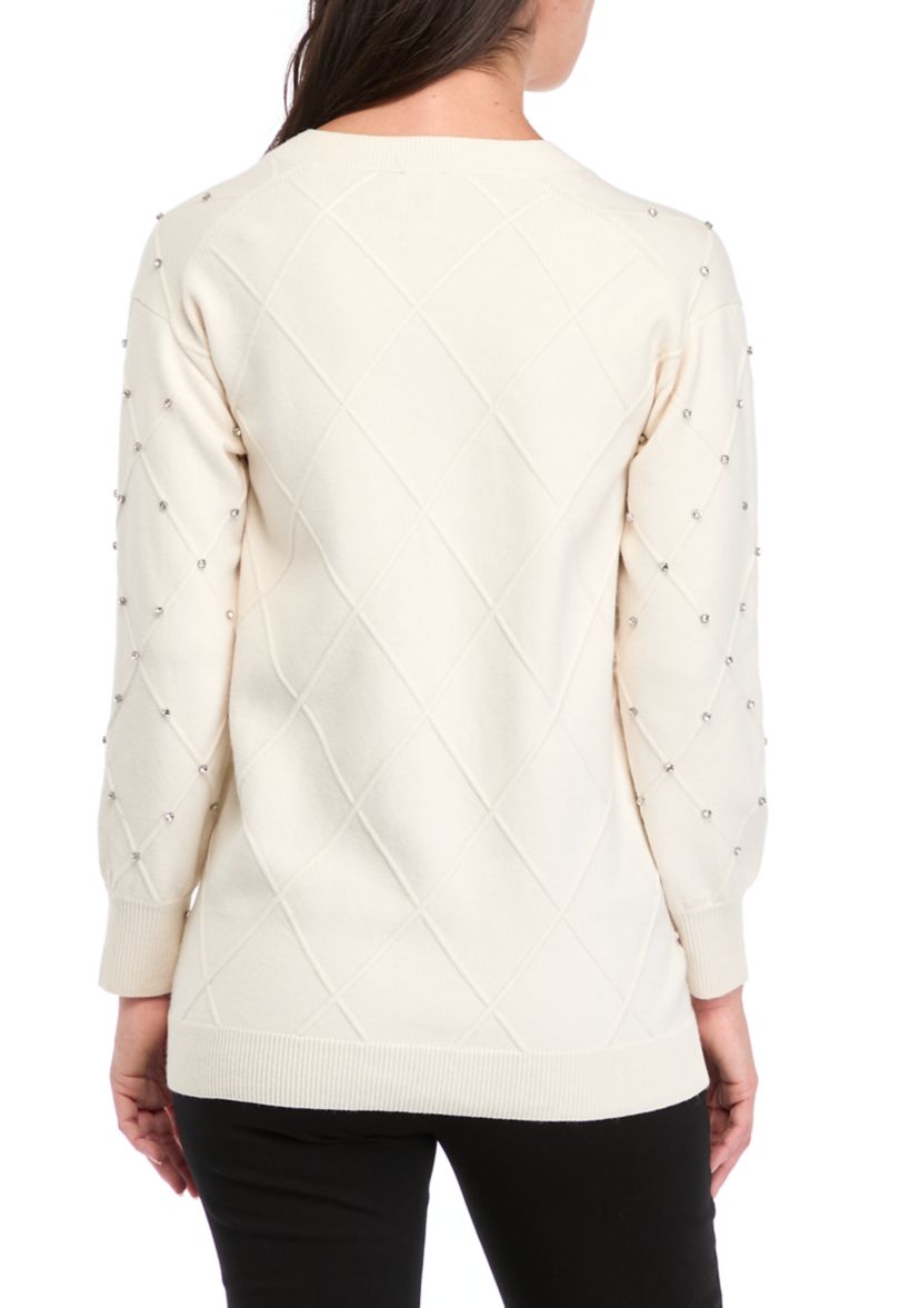 Womens Long Sleeve Diamond Rhinestone Sweater 