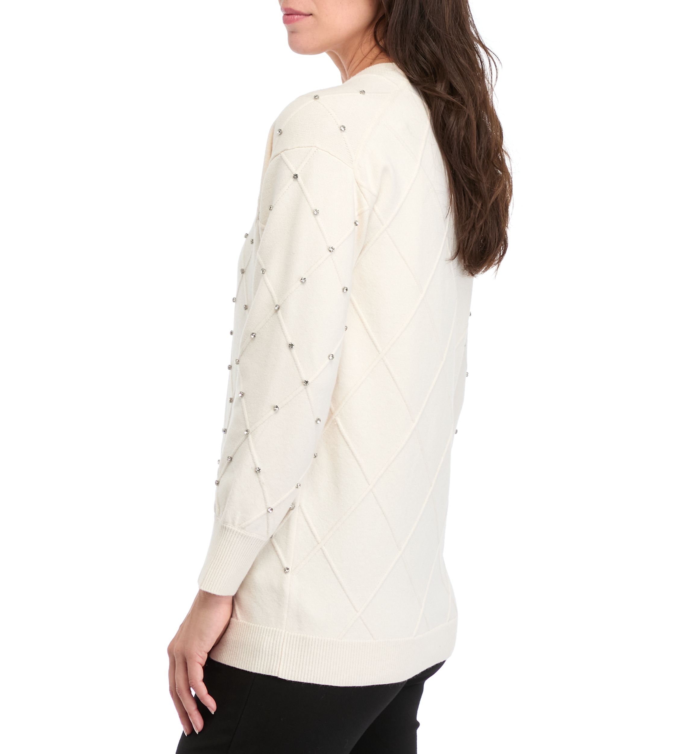 Womens Long Sleeve Diamond Rhinestone Sweater 