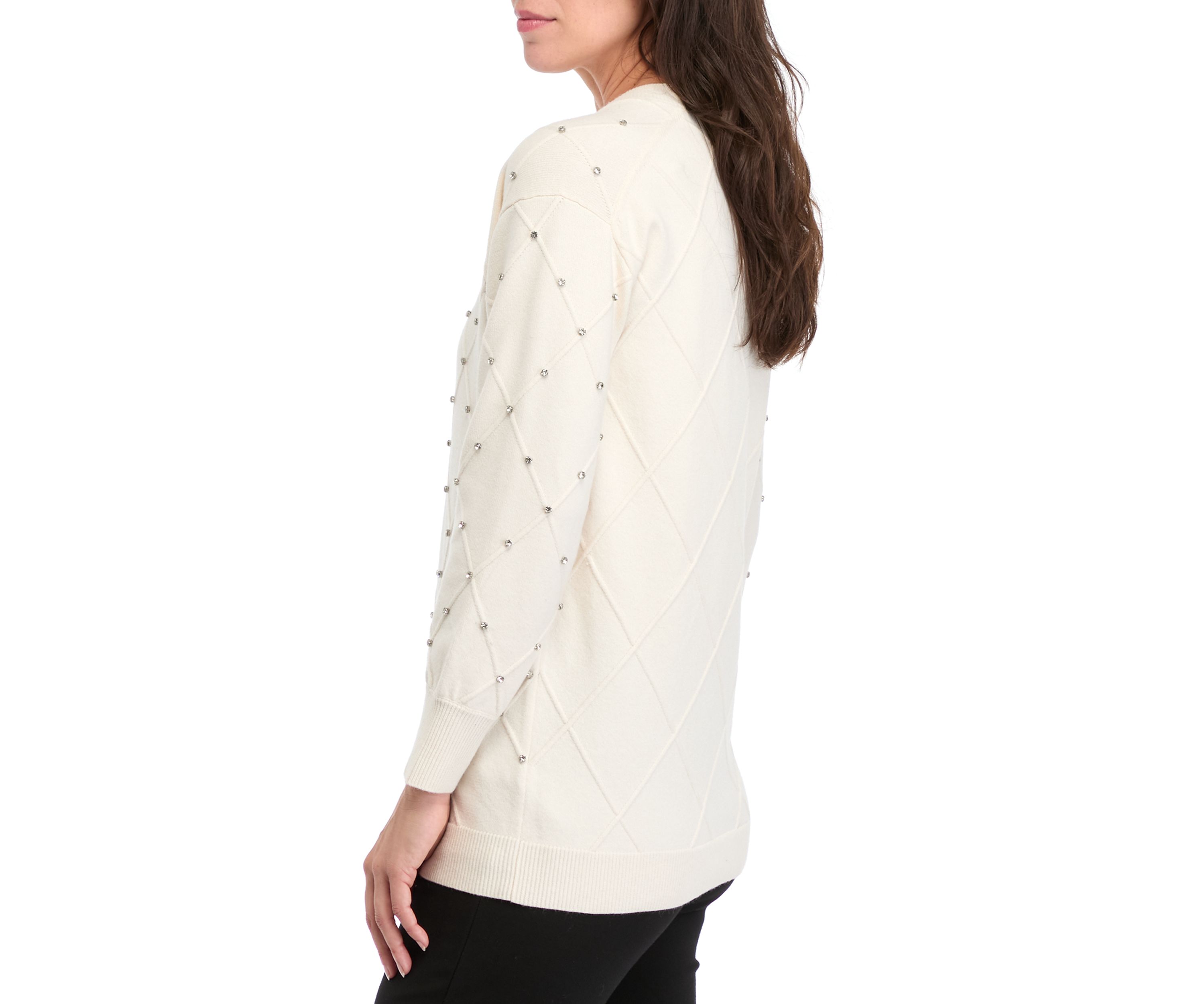 Womens Long Sleeve Diamond Rhinestone Sweater 