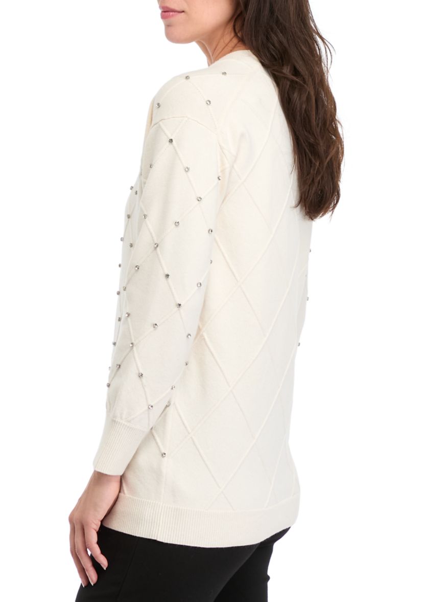 Womens Long Sleeve Diamond Rhinestone Sweater 