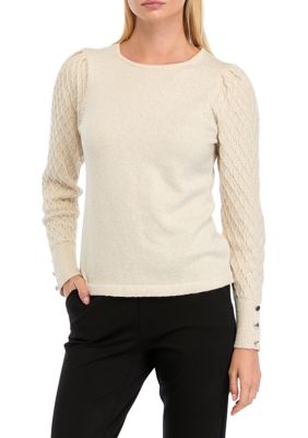 Anne Klein Women's Long Sleeve Crew Neck Diamond Stitch Sweater