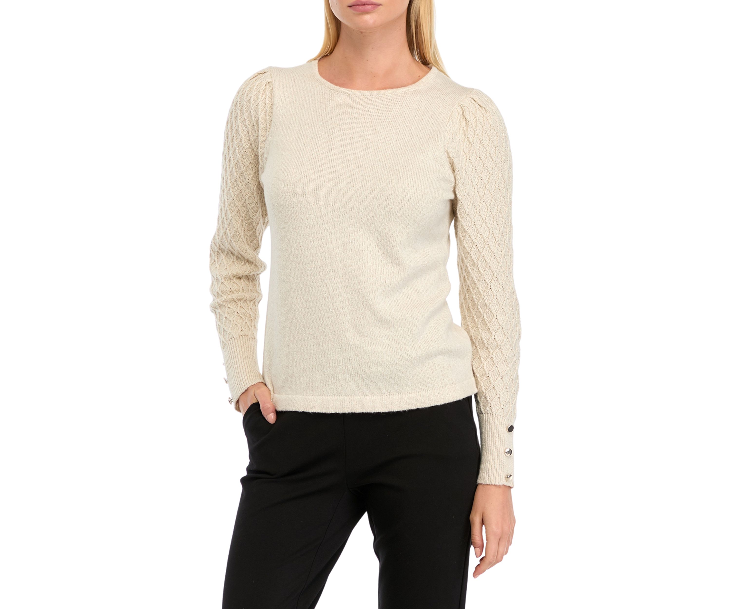 Womens Long Sleeve Crew Neck Diamond Stitch Sweater