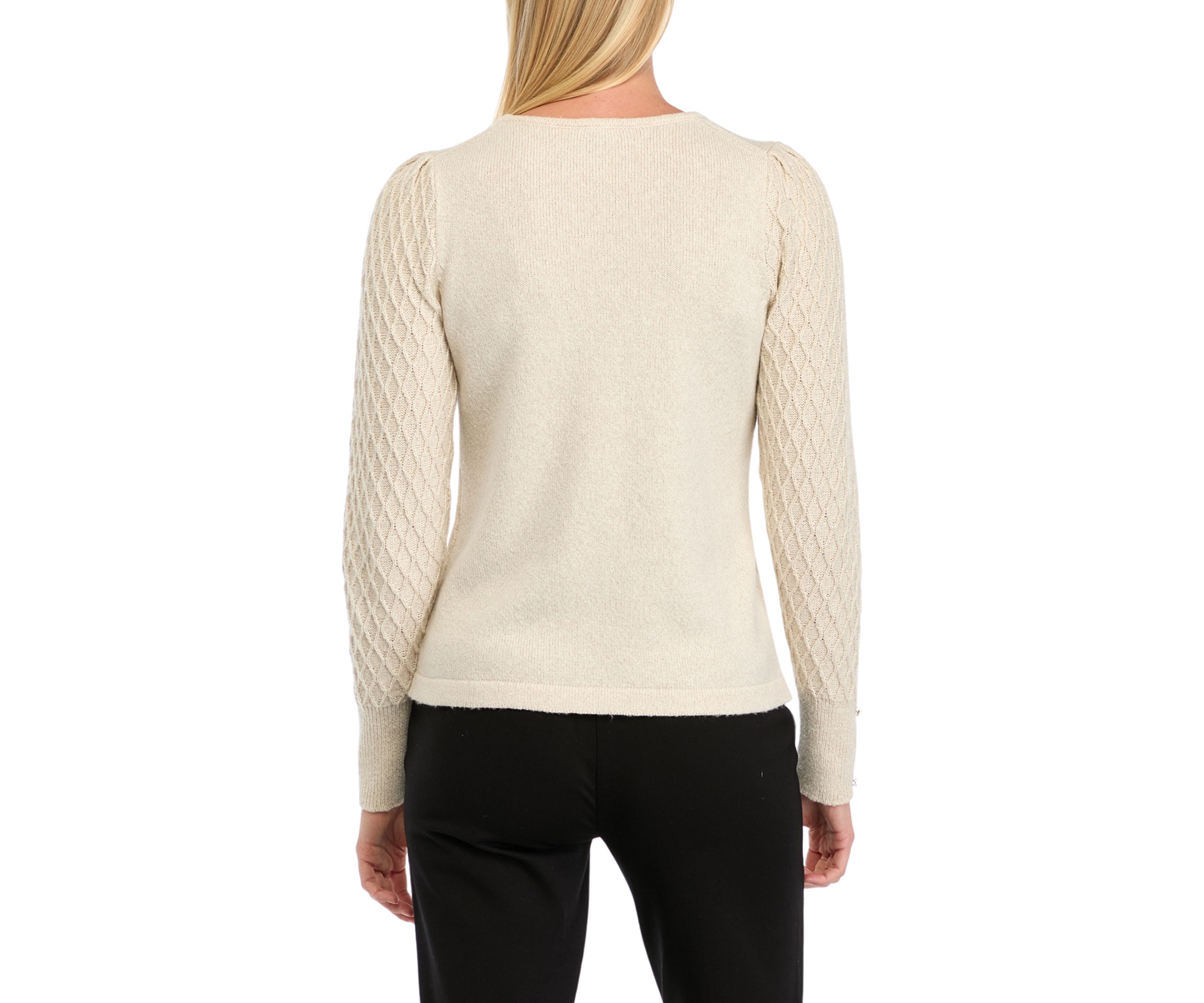 Womens Long Sleeve Crew Neck Diamond Stitch Sweater