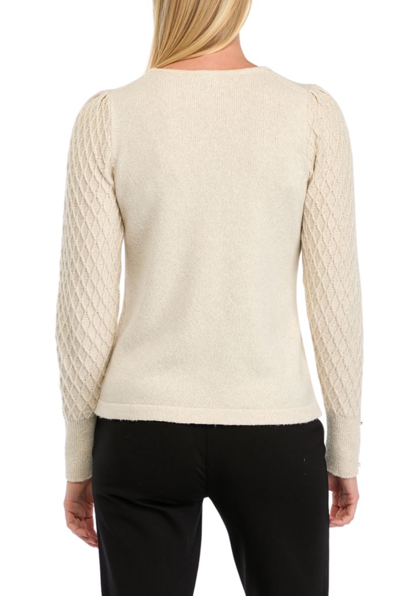 Womens Long Sleeve Crew Neck Diamond Stitch Sweater