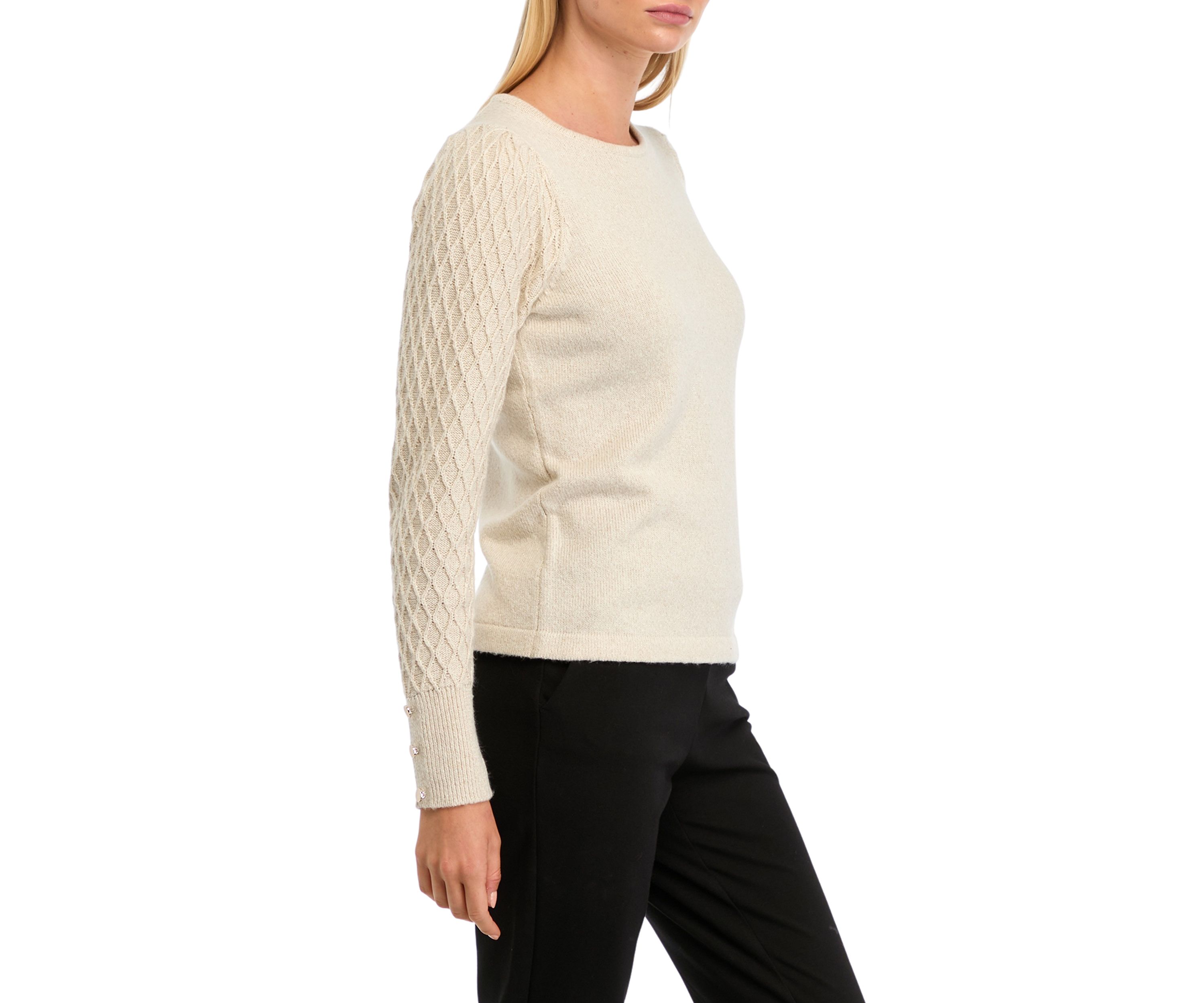 Womens Long Sleeve Crew Neck Diamond Stitch Sweater