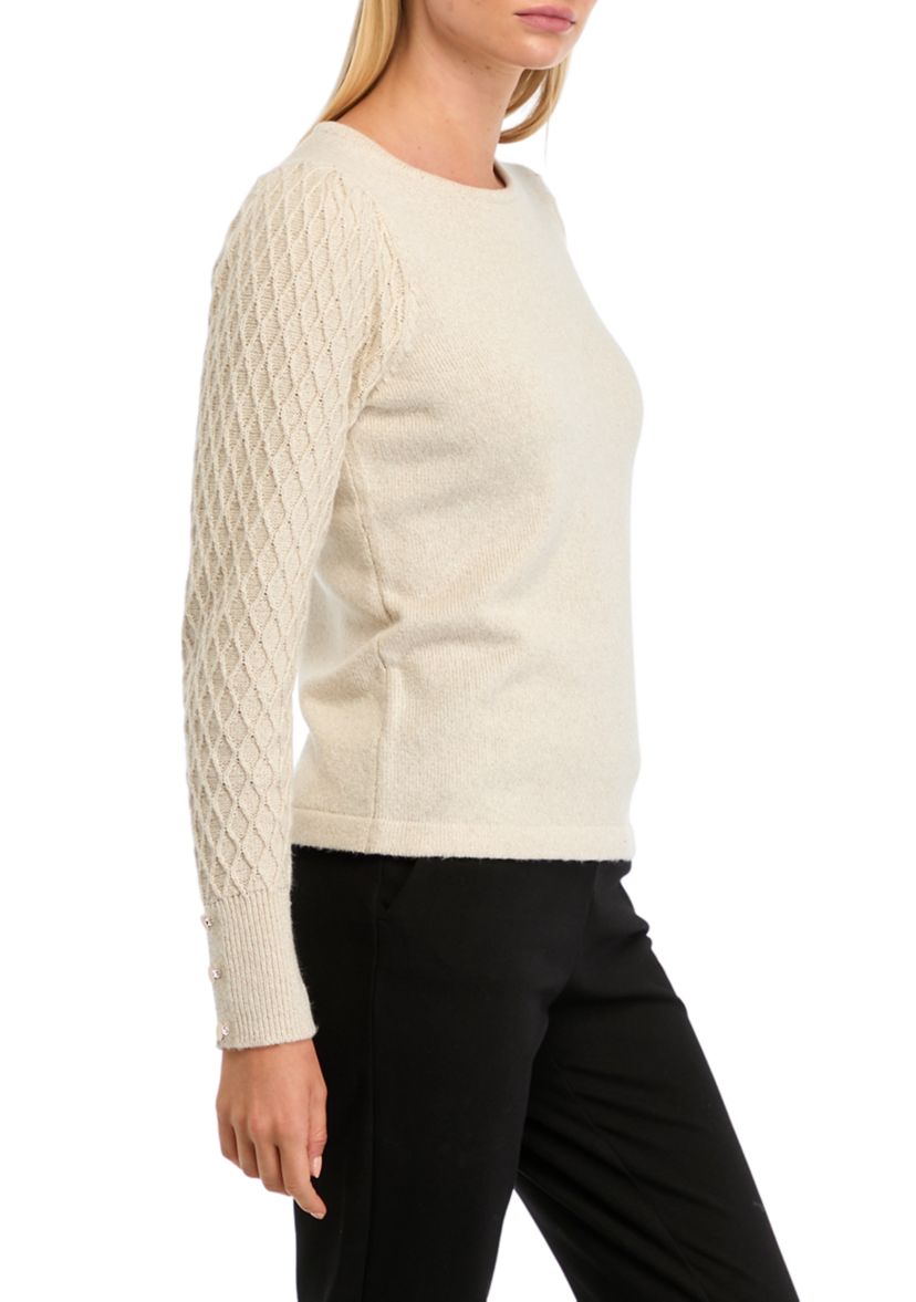 Womens Long Sleeve Crew Neck Diamond Stitch Sweater