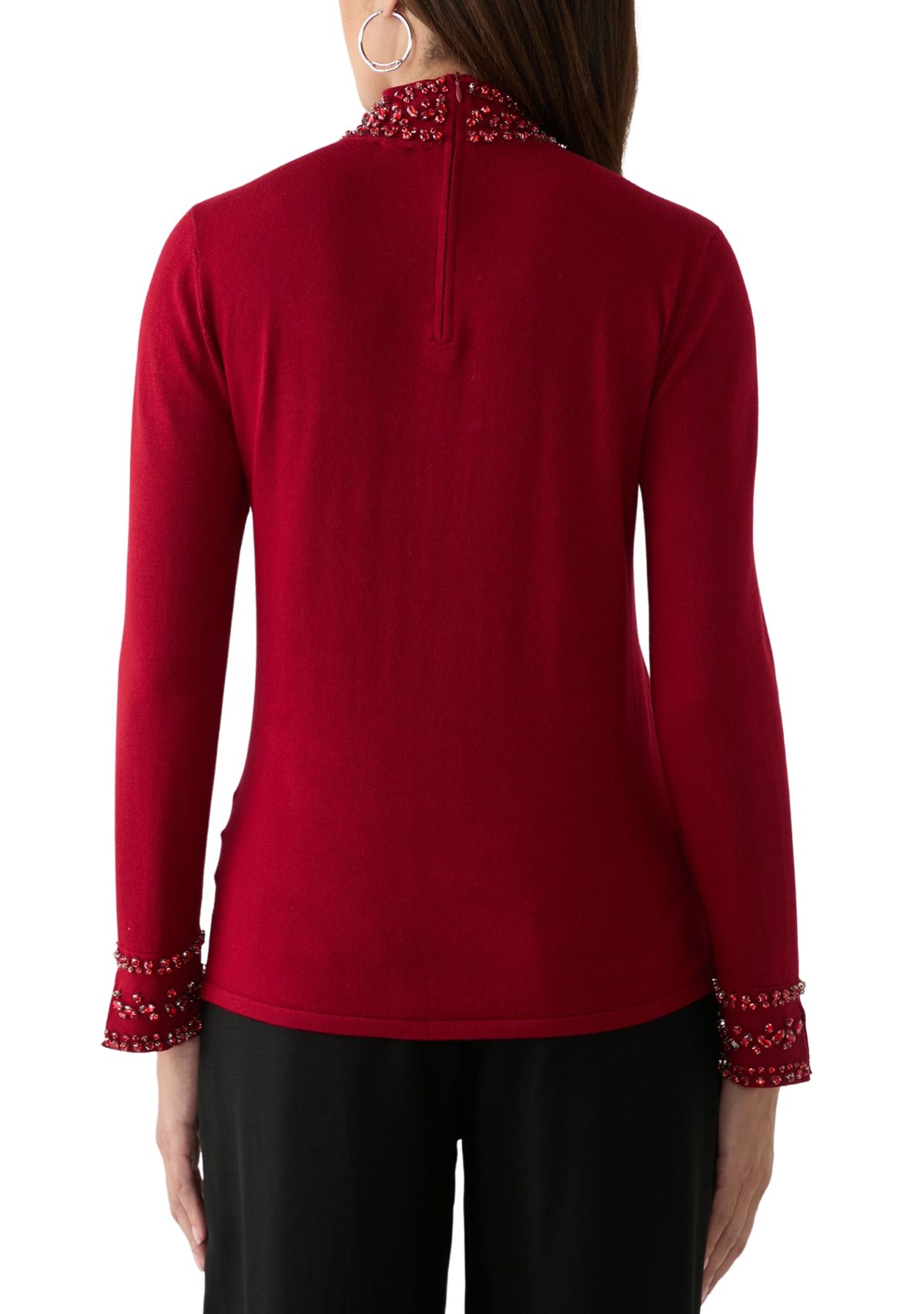 Womens Long Sleeve Rhinestone Mock Neck Sweater