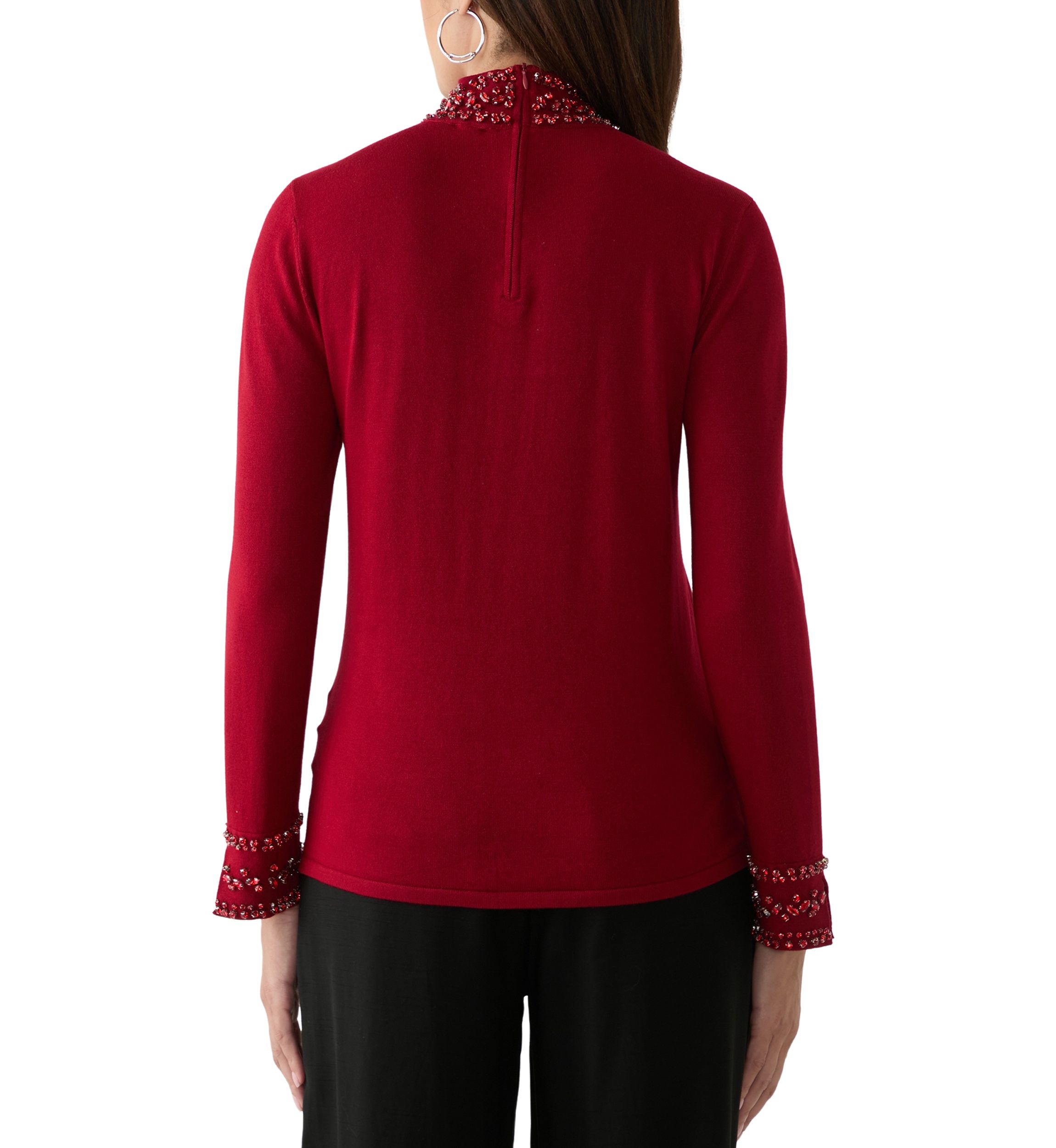 Womens Long Sleeve Rhinestone Mock Neck Sweater