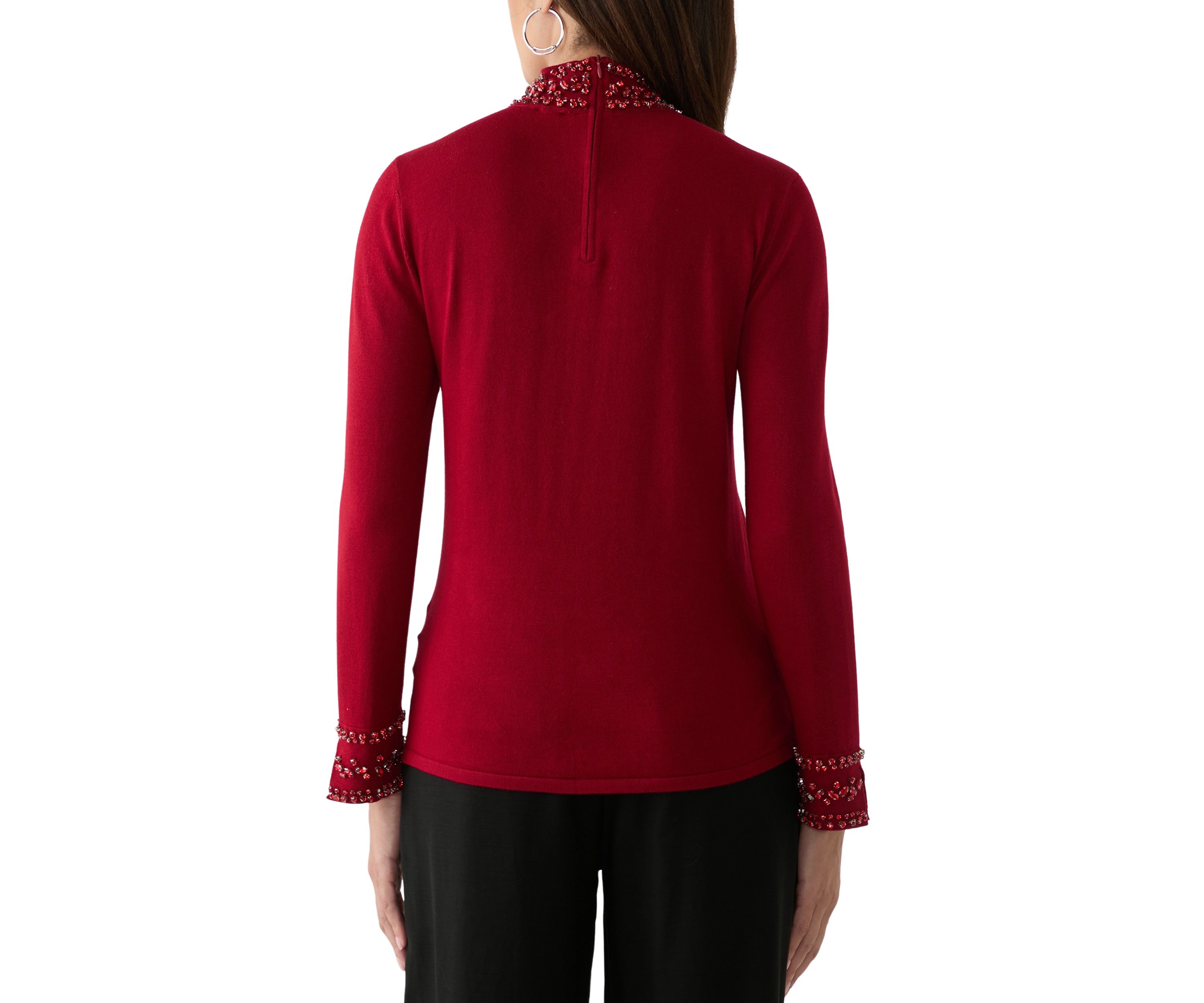 Womens Long Sleeve Rhinestone Mock Neck Sweater