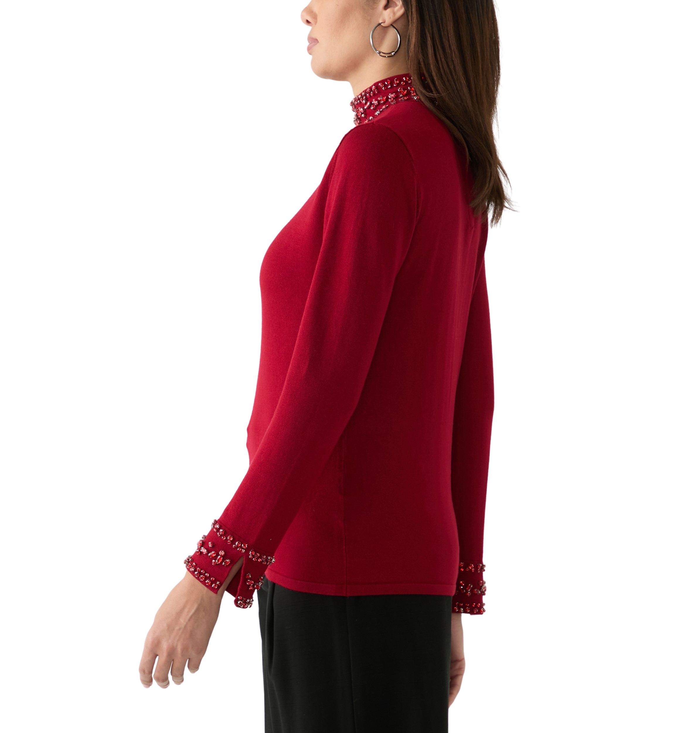 Womens Long Sleeve Rhinestone Mock Neck Sweater
