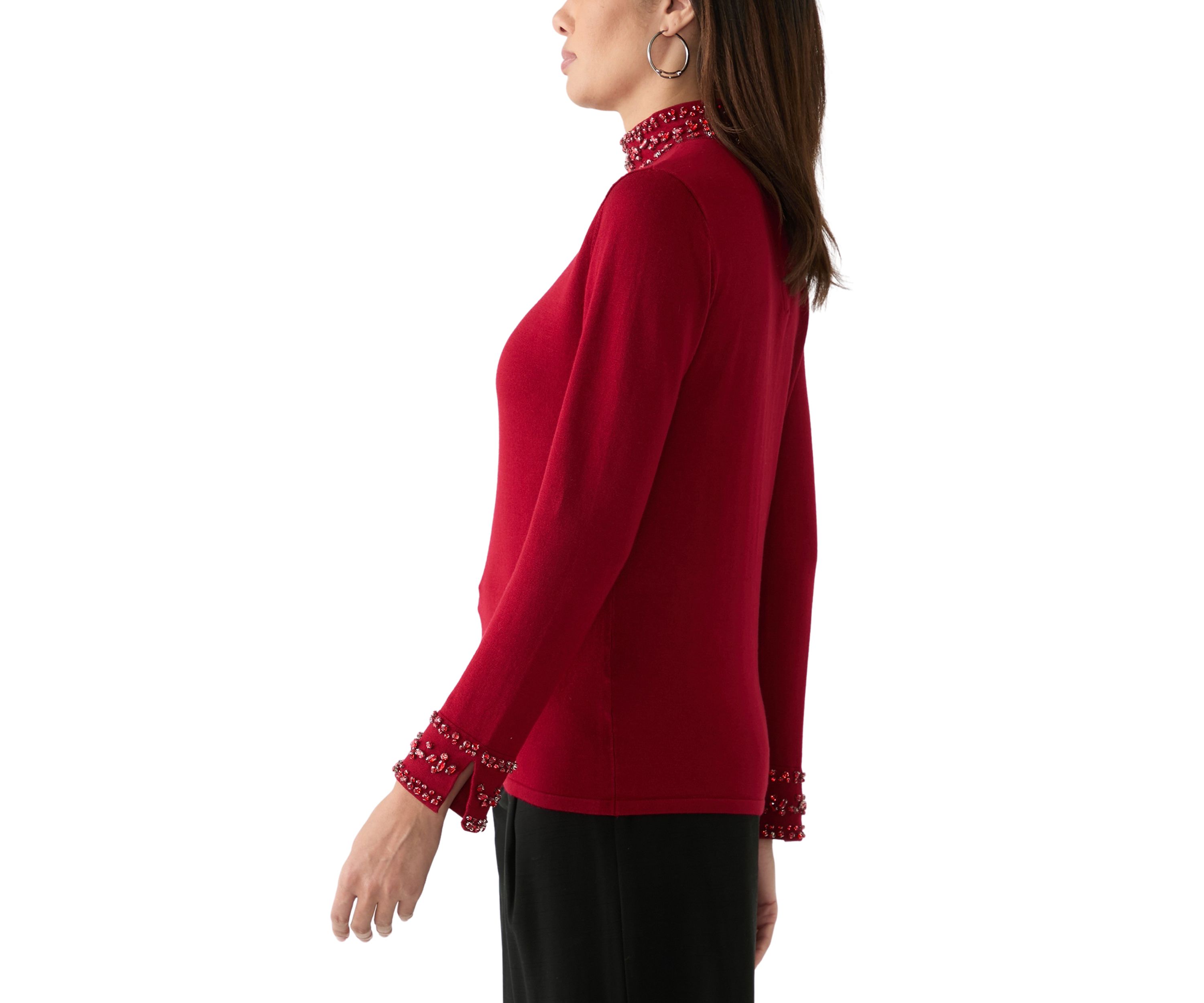 Womens Long Sleeve Rhinestone Mock Neck Sweater
