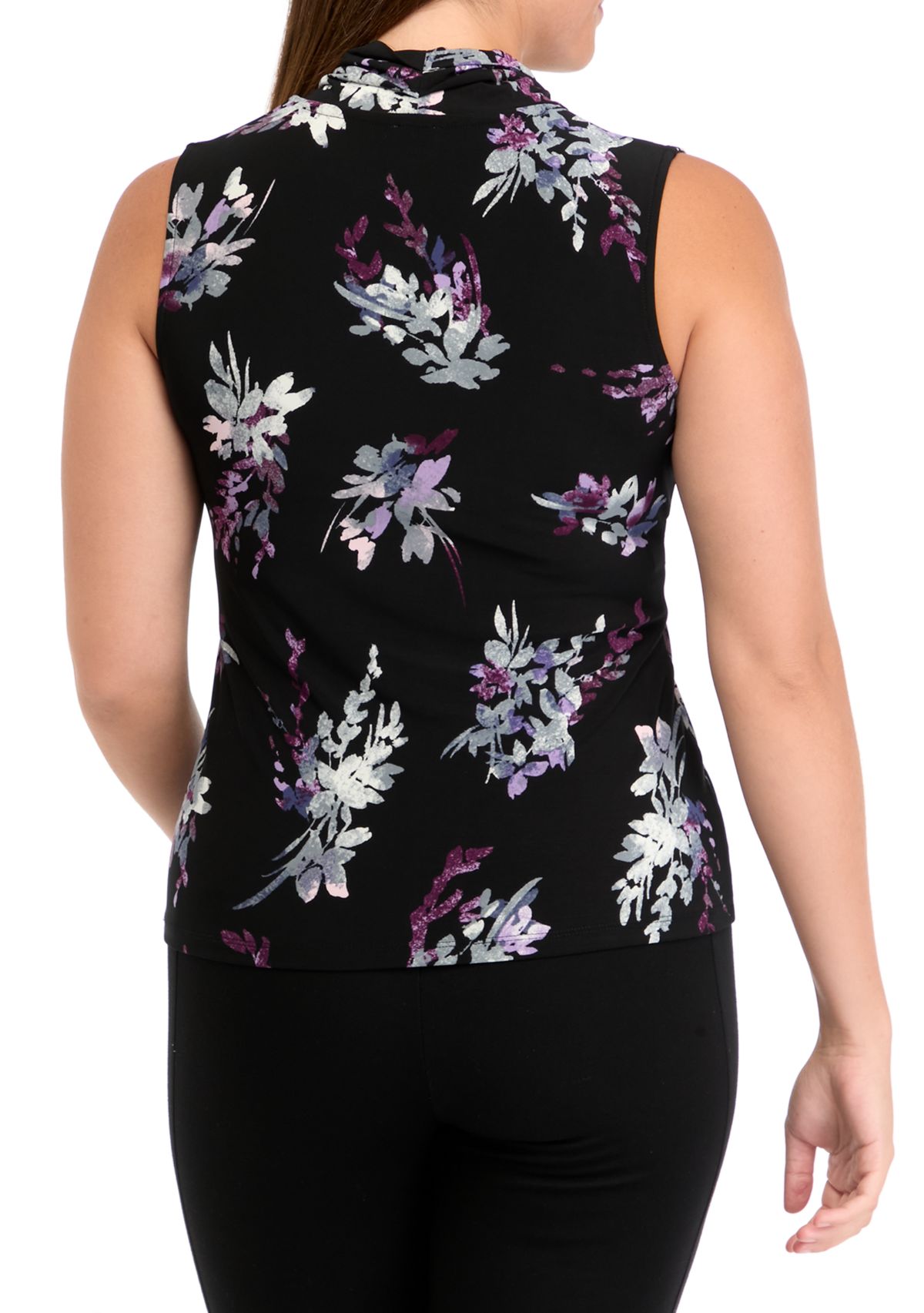 Womens Sleeveless Printed Triple Pleat Shell Tank 