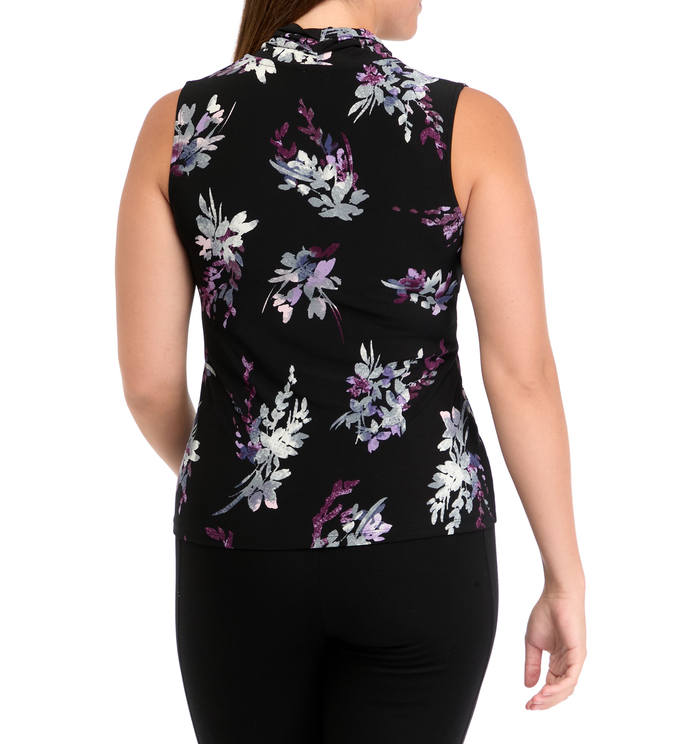 Womens Sleeveless Printed Triple Pleat Shell Tank 