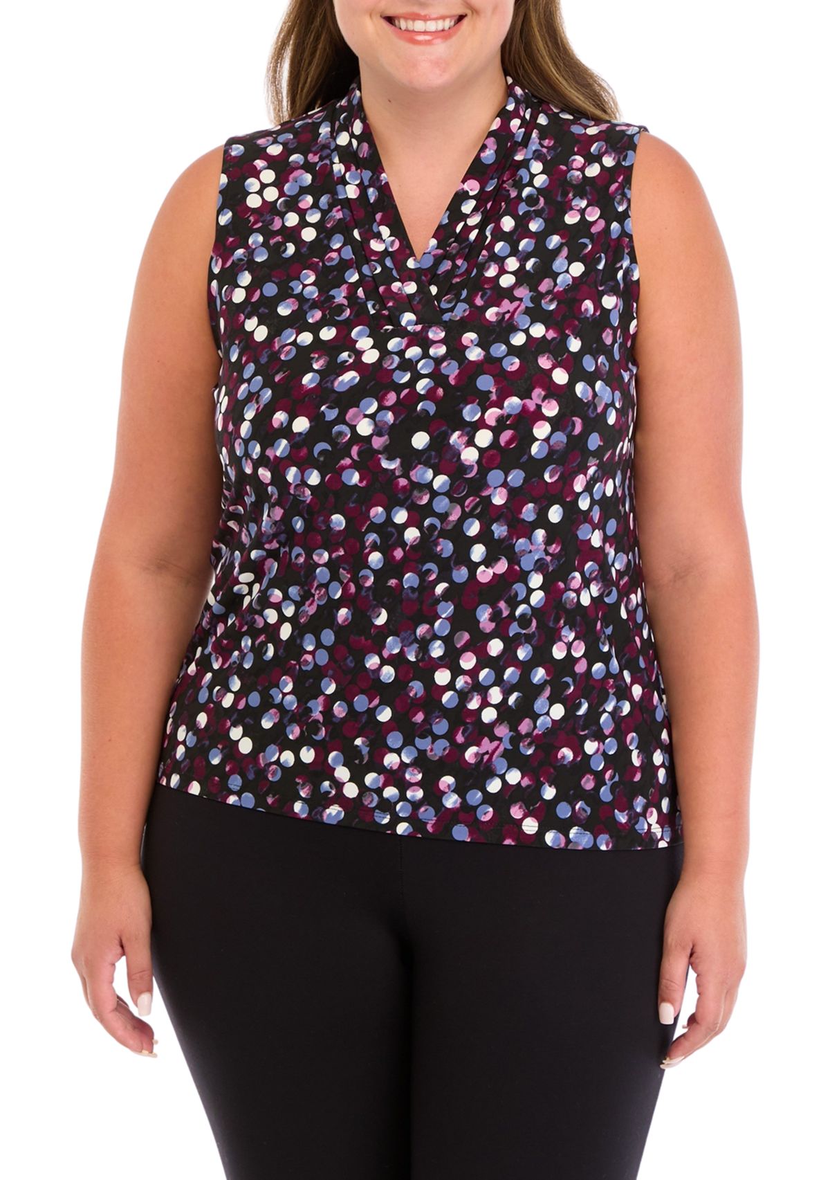 Plus Size Printed Triple Pleat Top