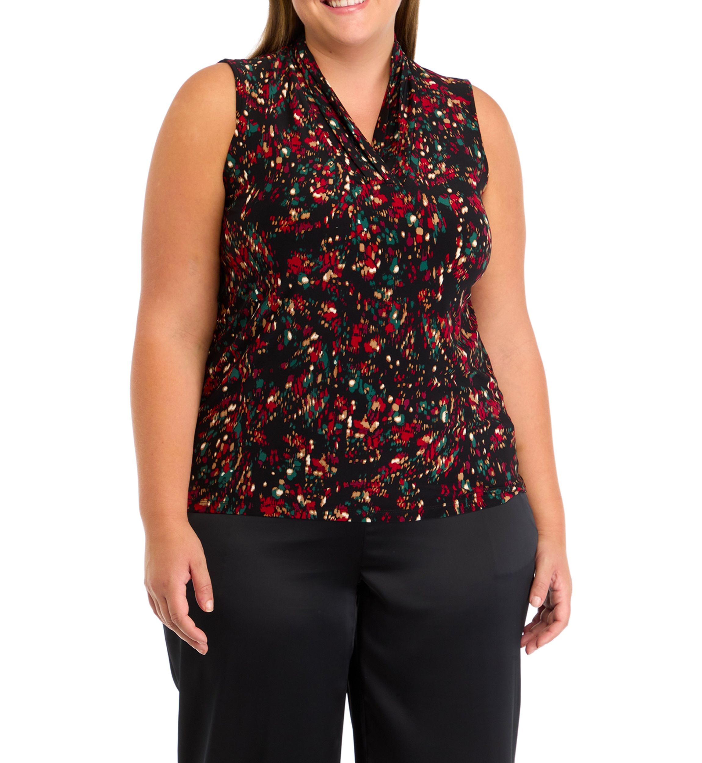 Plus Size Printed Triple Pleated Blouse