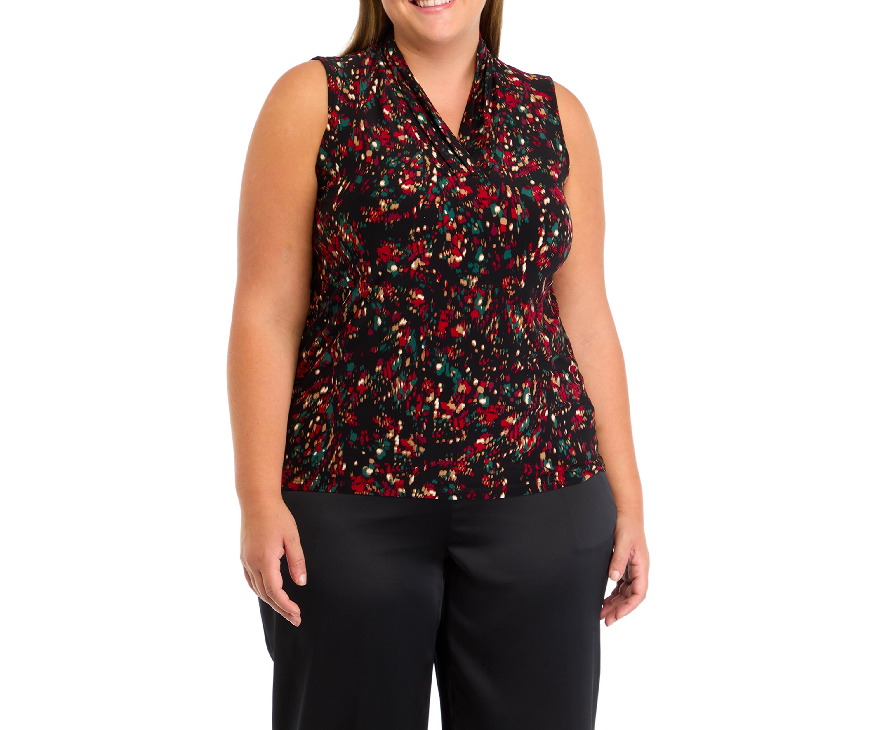 Plus Size Printed Triple Pleated Blouse