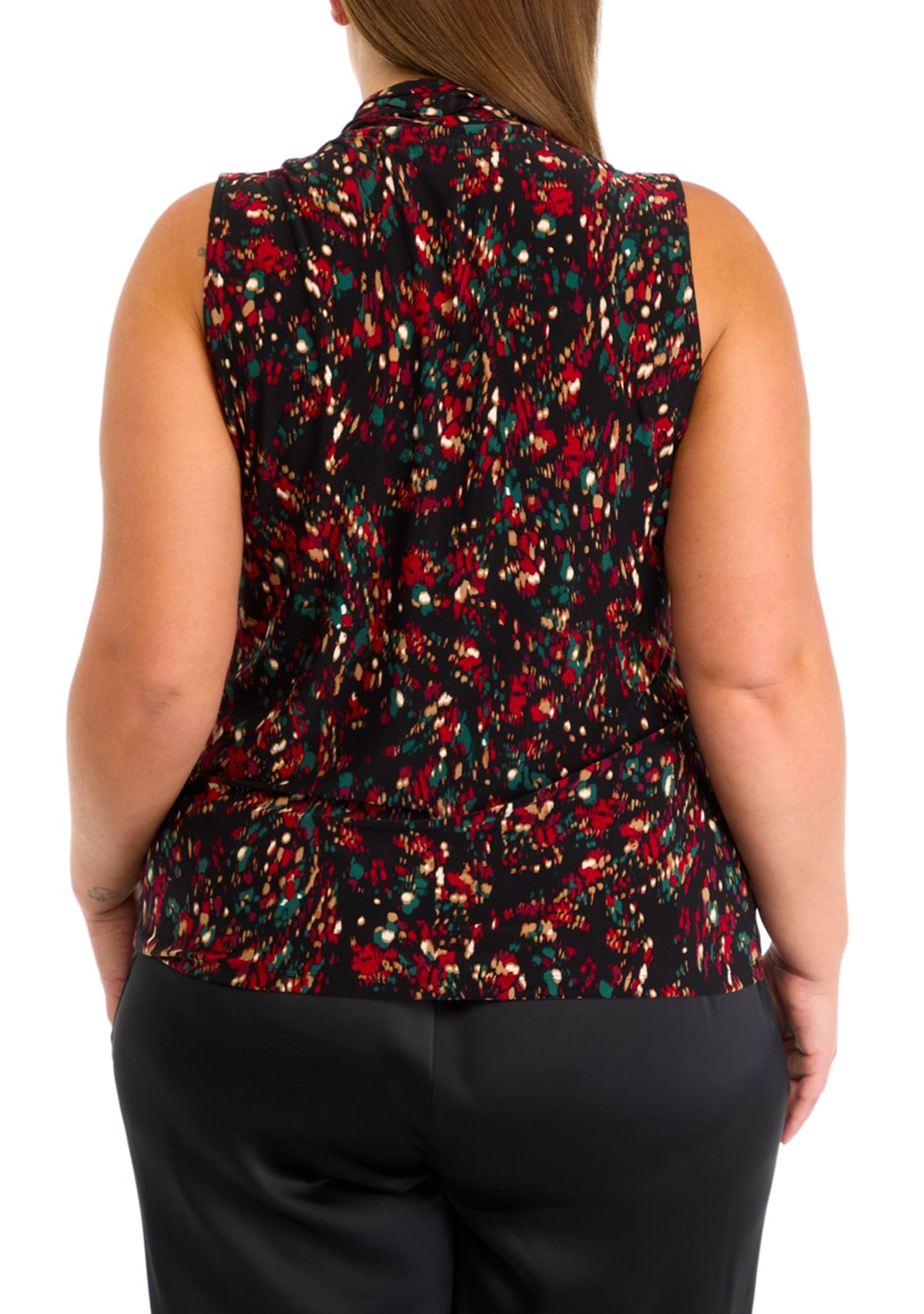 Plus Size Printed Triple Pleated Blouse
