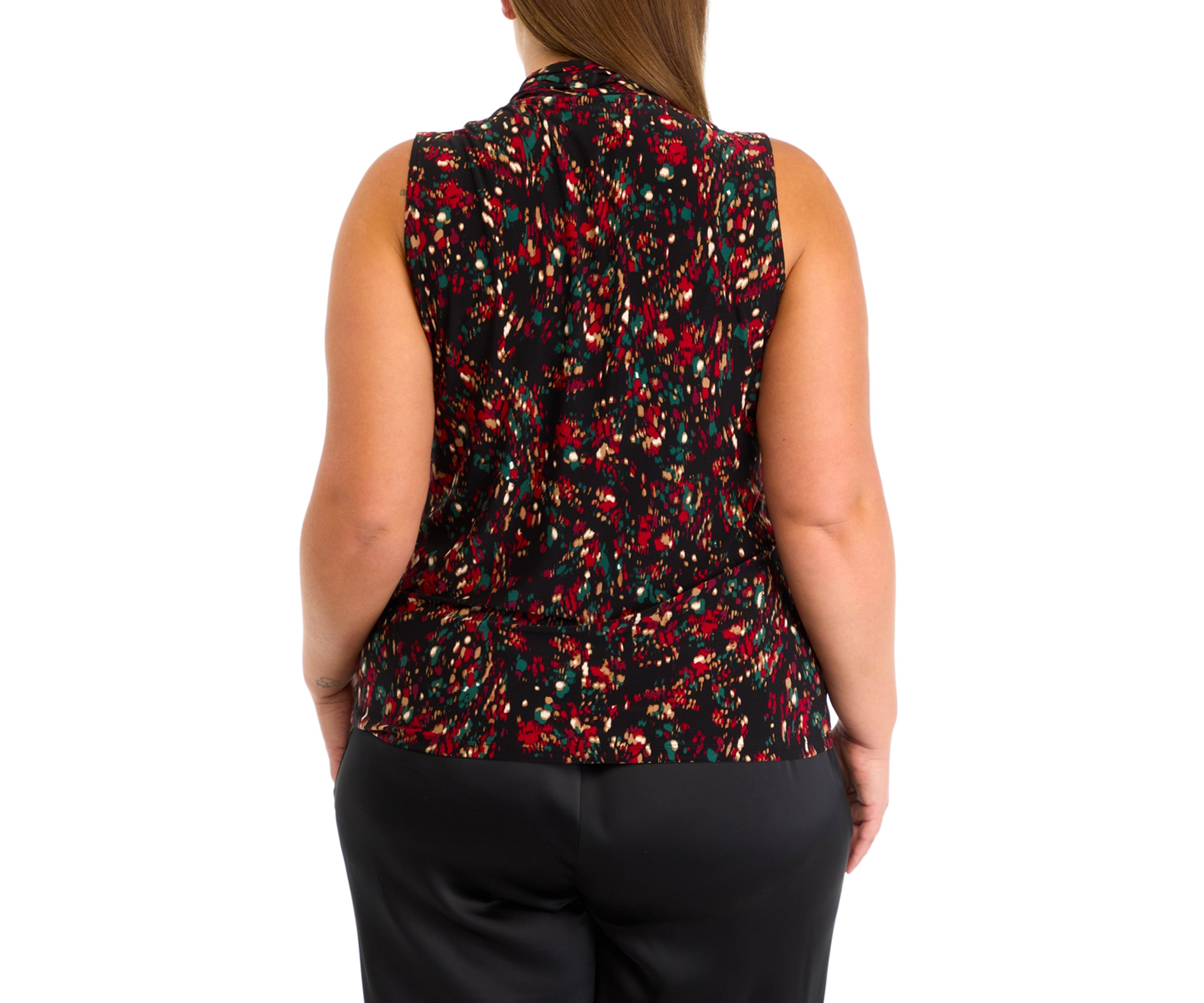 Plus Size Printed Triple Pleated Blouse