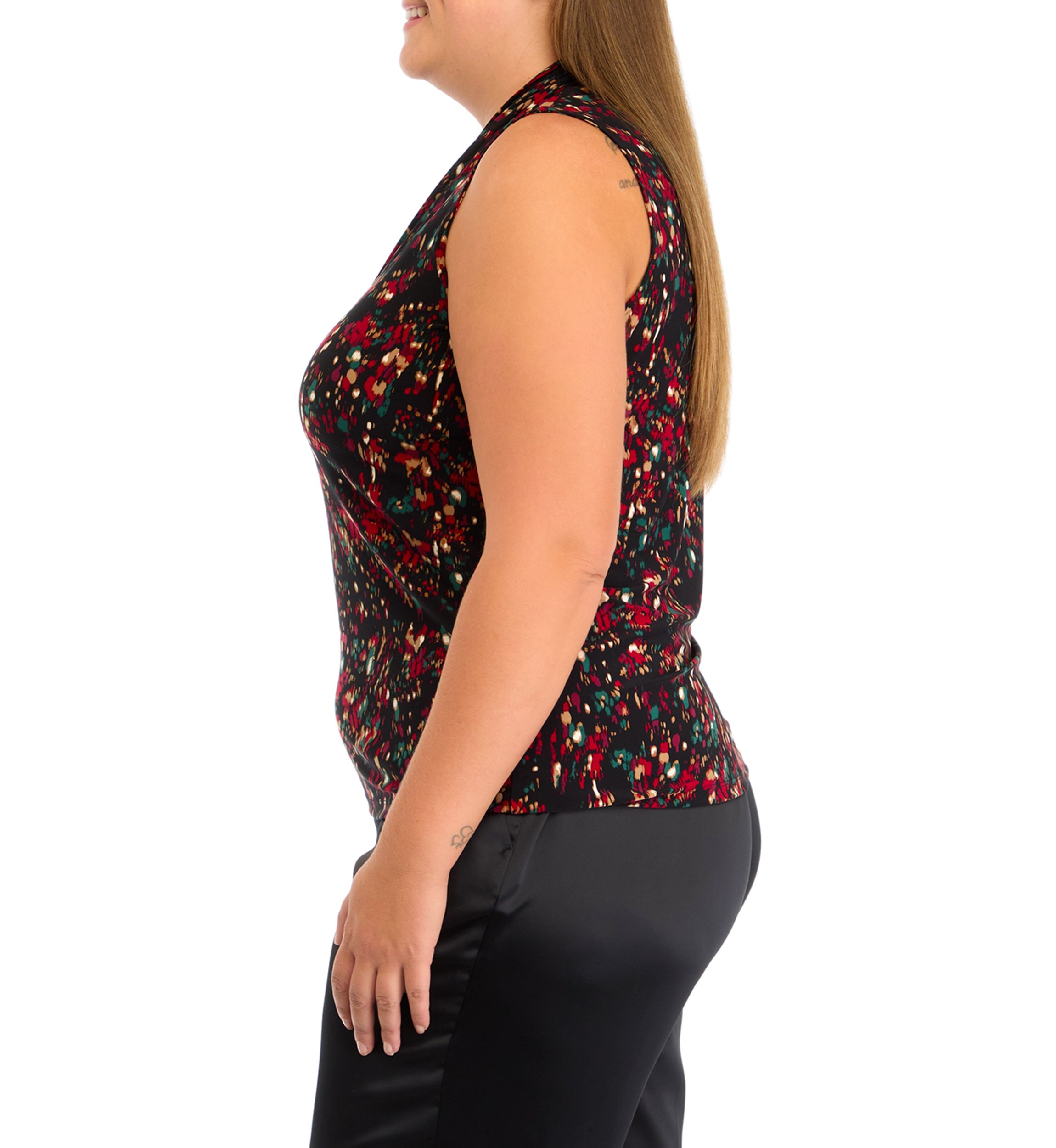 Plus Size Printed Triple Pleated Blouse