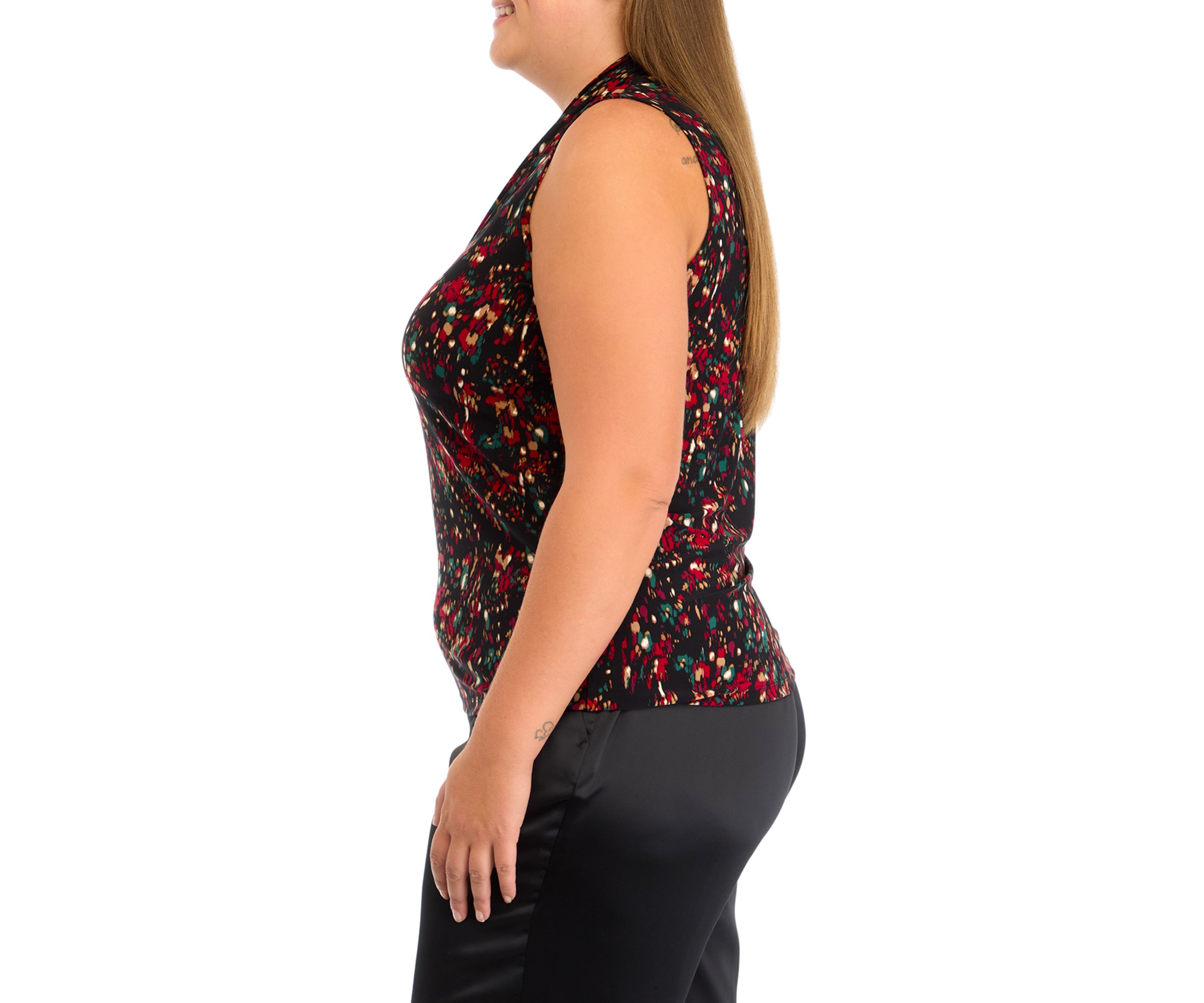 Plus Size Printed Triple Pleated Blouse