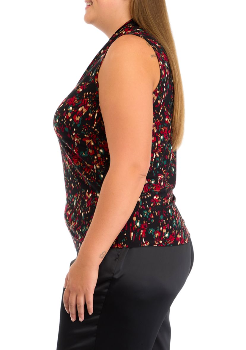 Plus Size Printed Triple Pleated Blouse