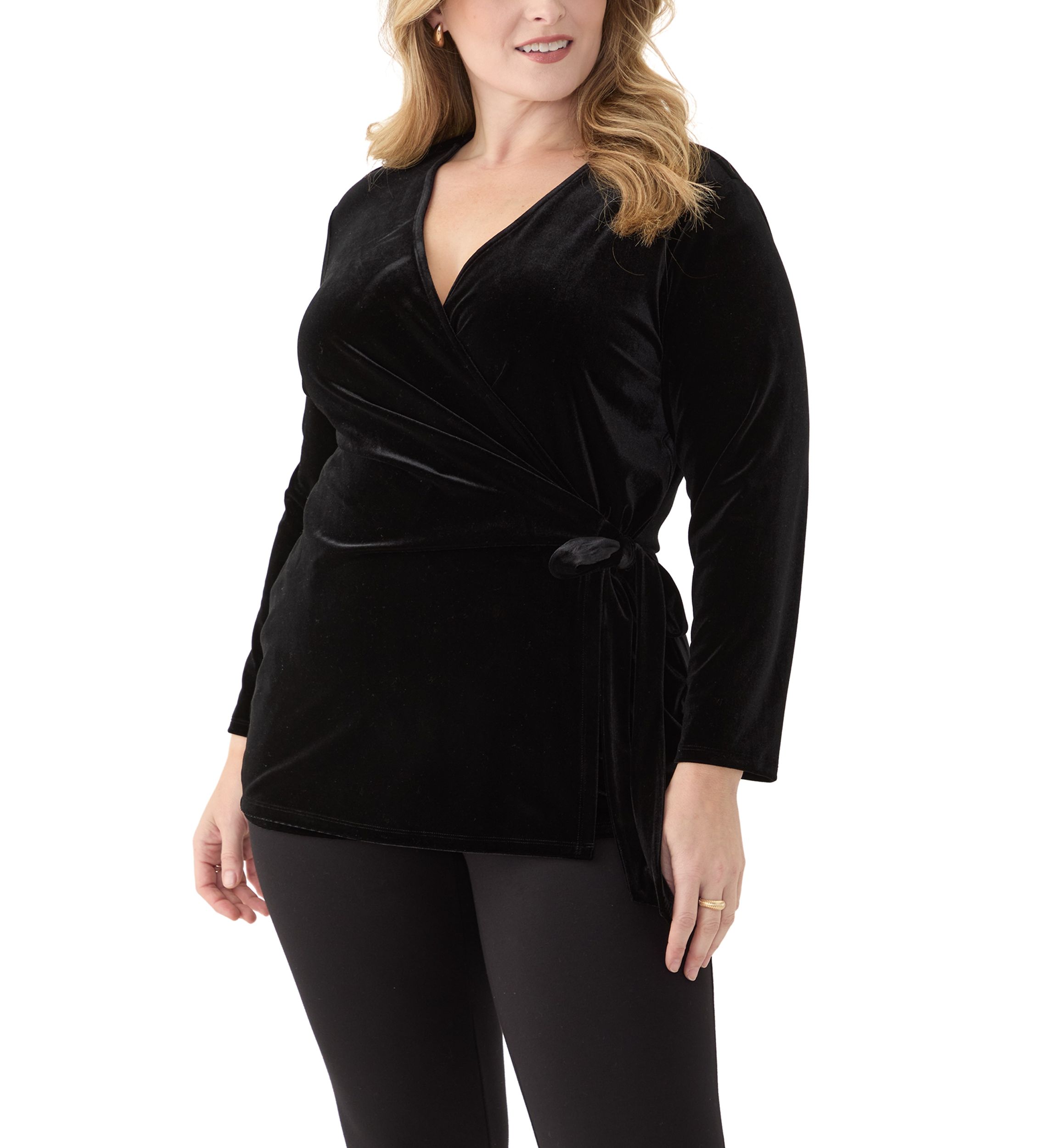 Plus Size 3/4 Sleeve Velour Wrap Top 