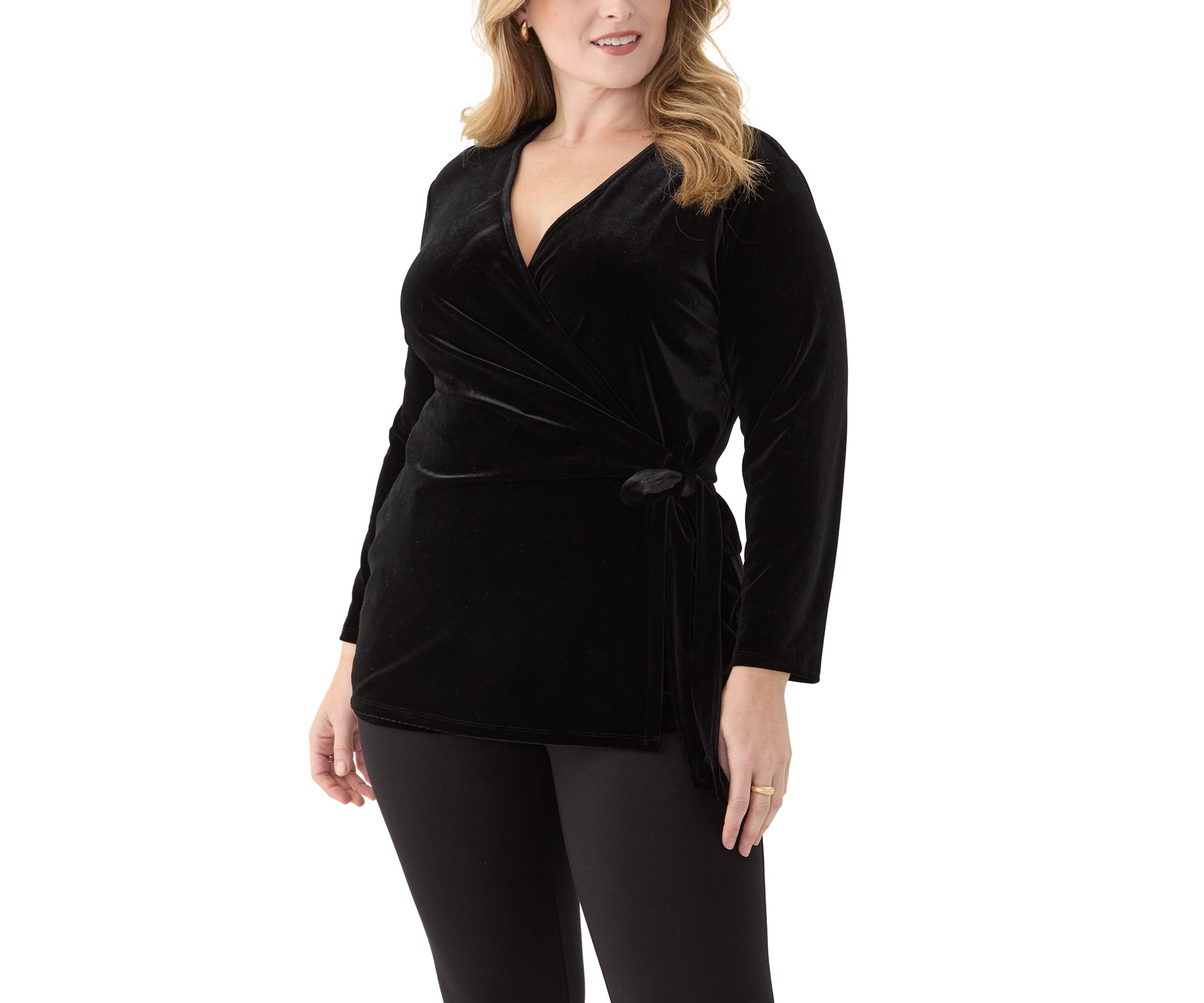 Plus Size 3/4 Sleeve Velour Wrap Top 