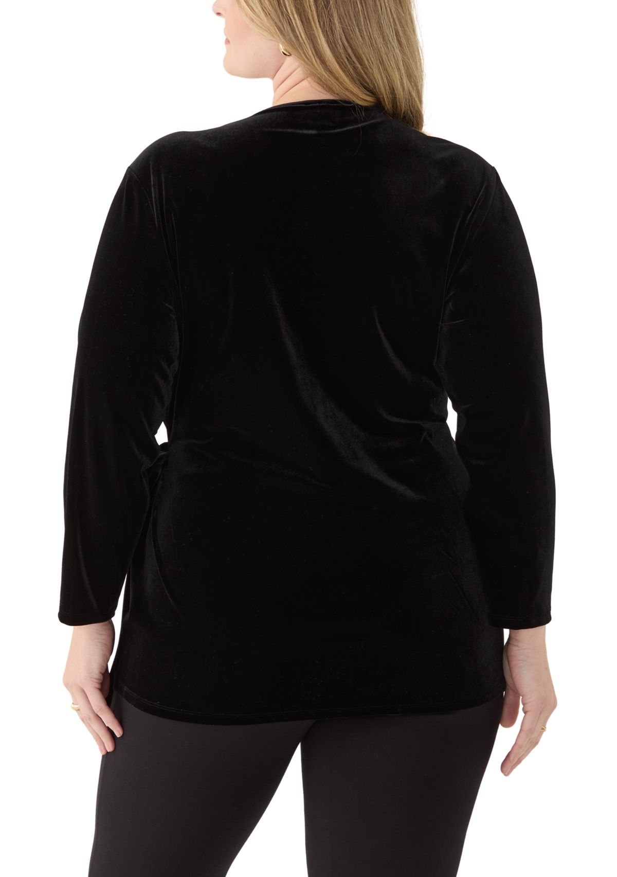 Plus Size 3/4 Sleeve Velour Wrap Top 