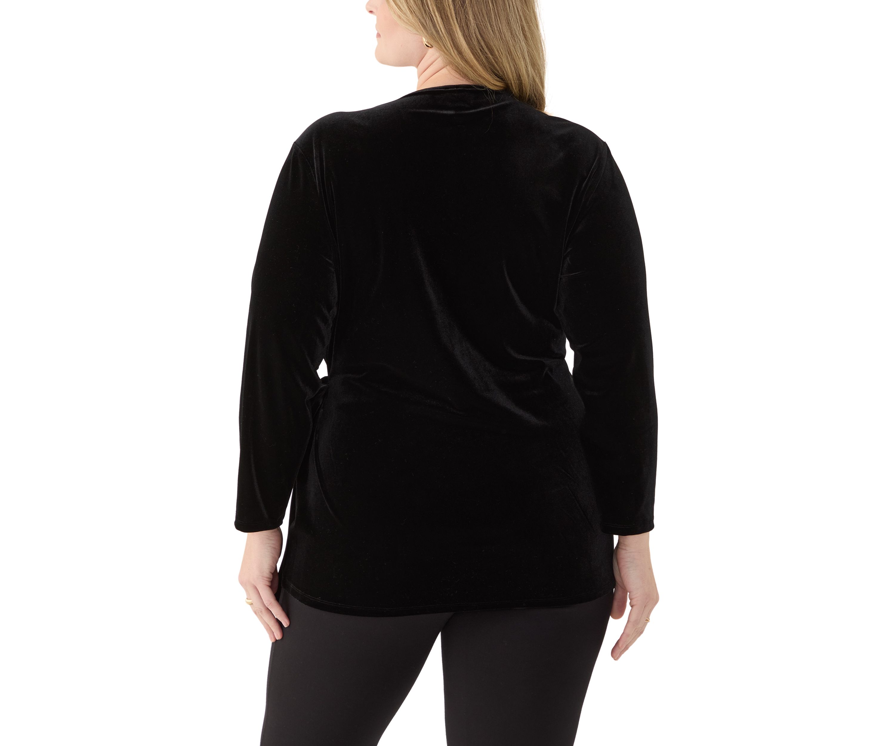 Plus Size 3/4 Sleeve Velour Wrap Top 