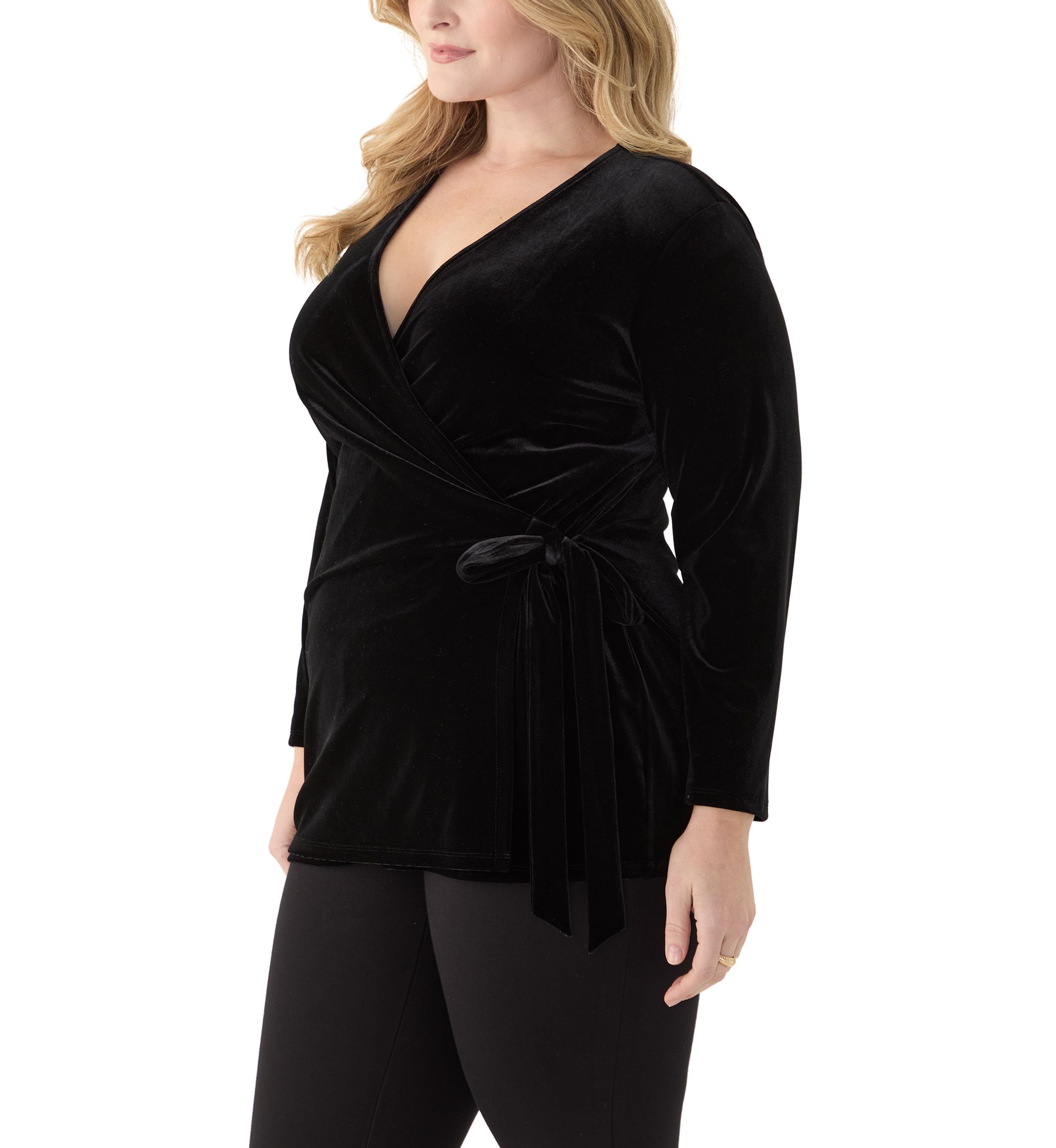 Plus Size 3/4 Sleeve Velour Wrap Top 