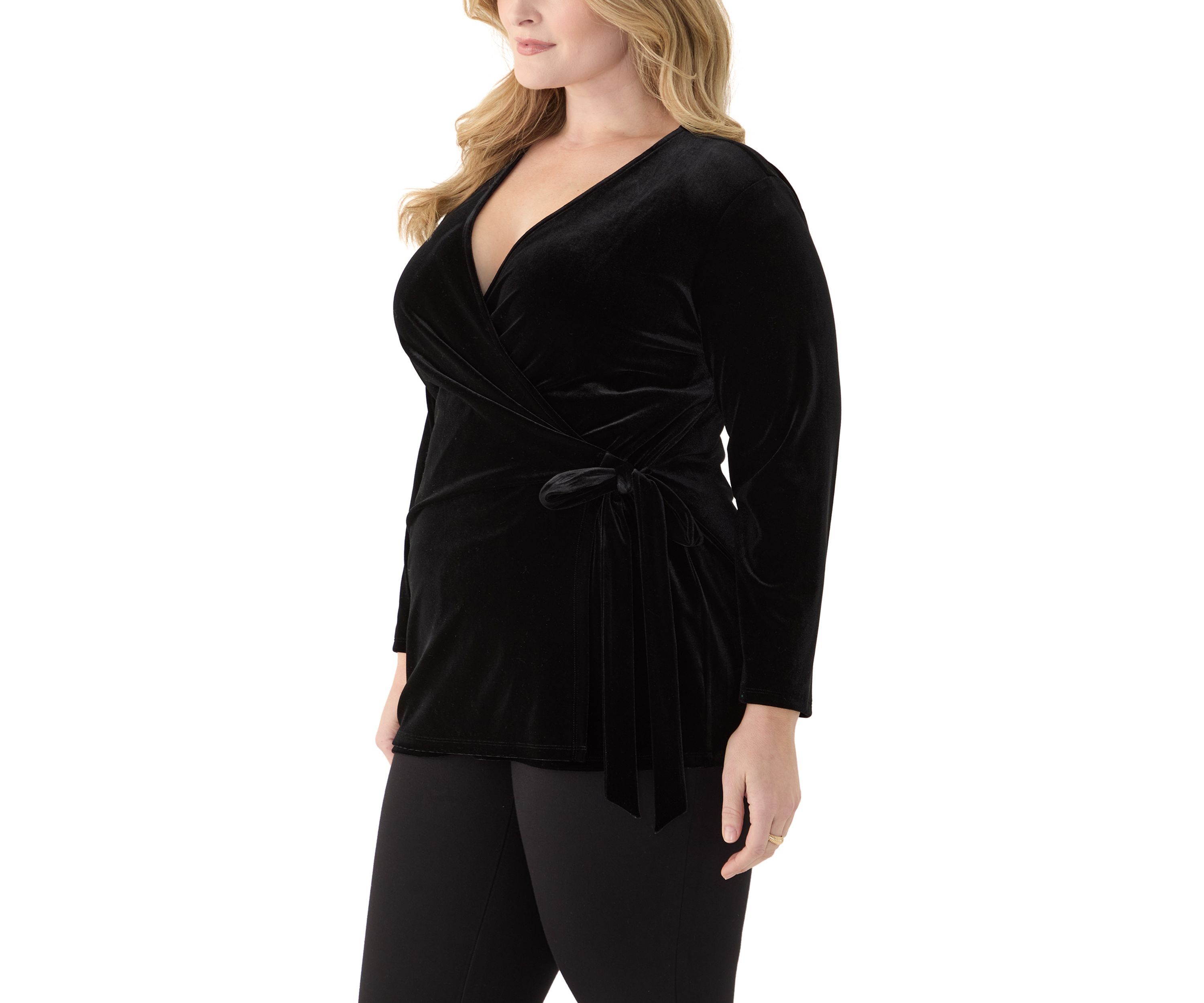 Plus Size 3/4 Sleeve Velour Wrap Top 