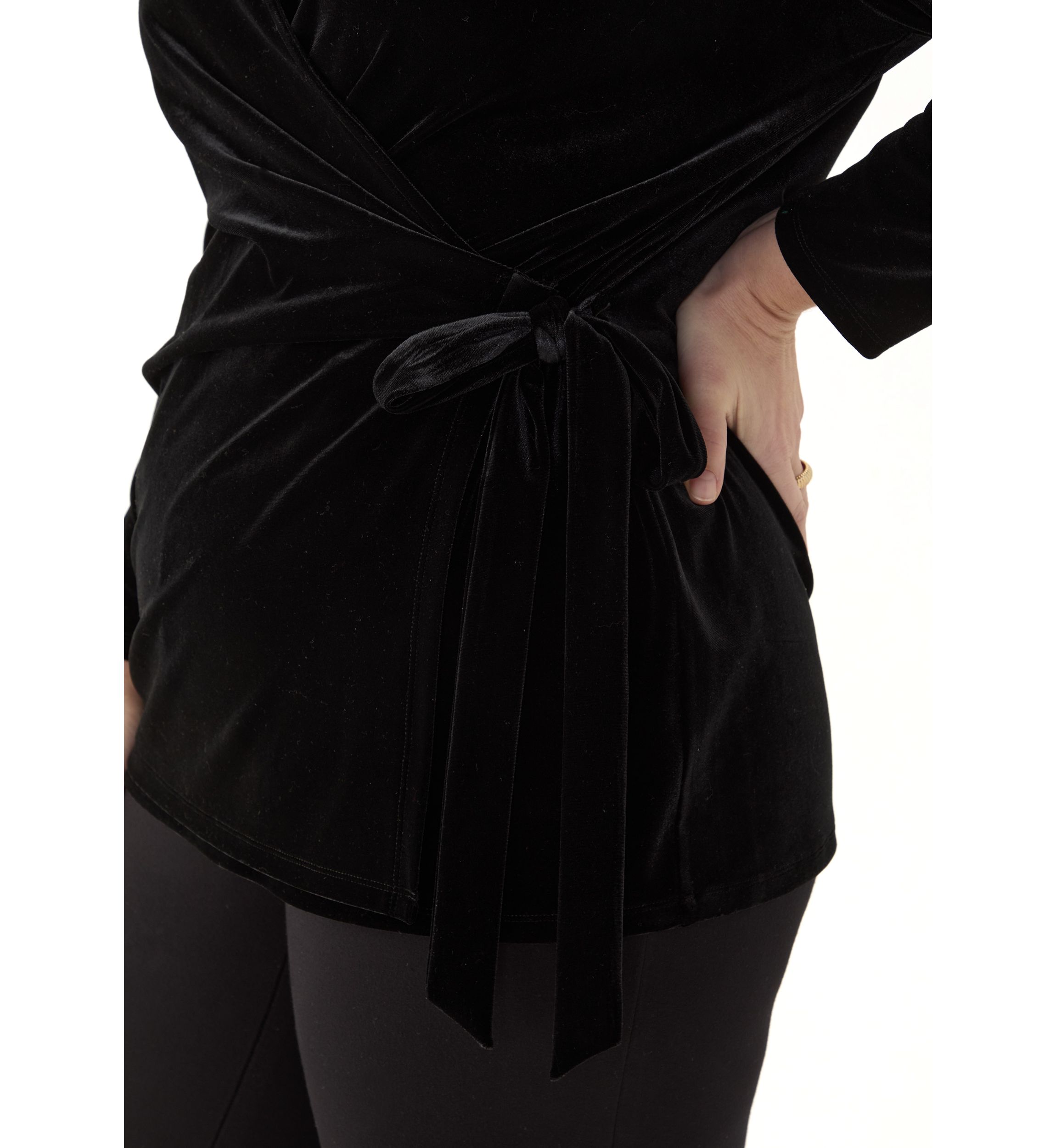 Plus Size 3/4 Sleeve Velour Wrap Top 